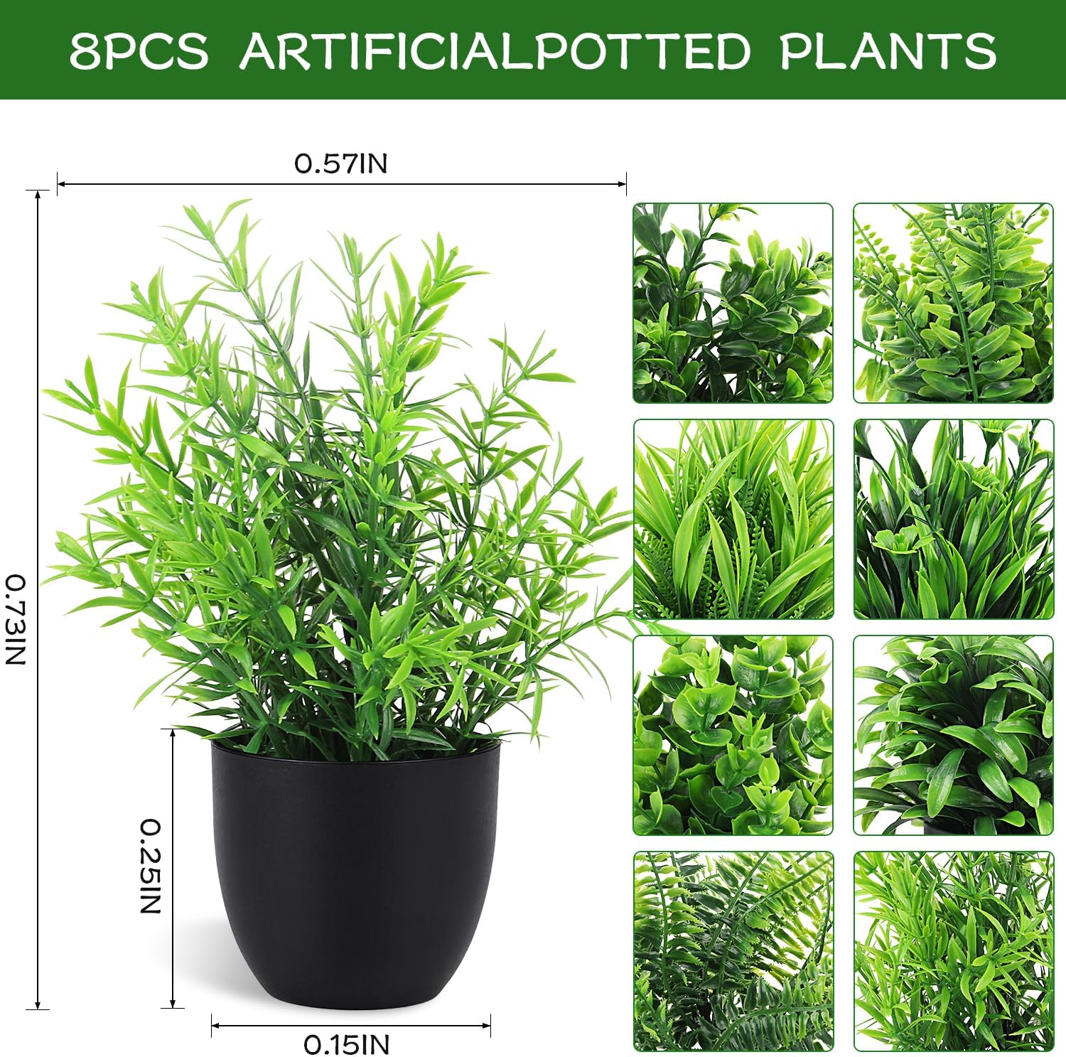 Artificial Plants Mini Fake Plants in Pots / Eucalyptus Black Potted Plant / Set of 8