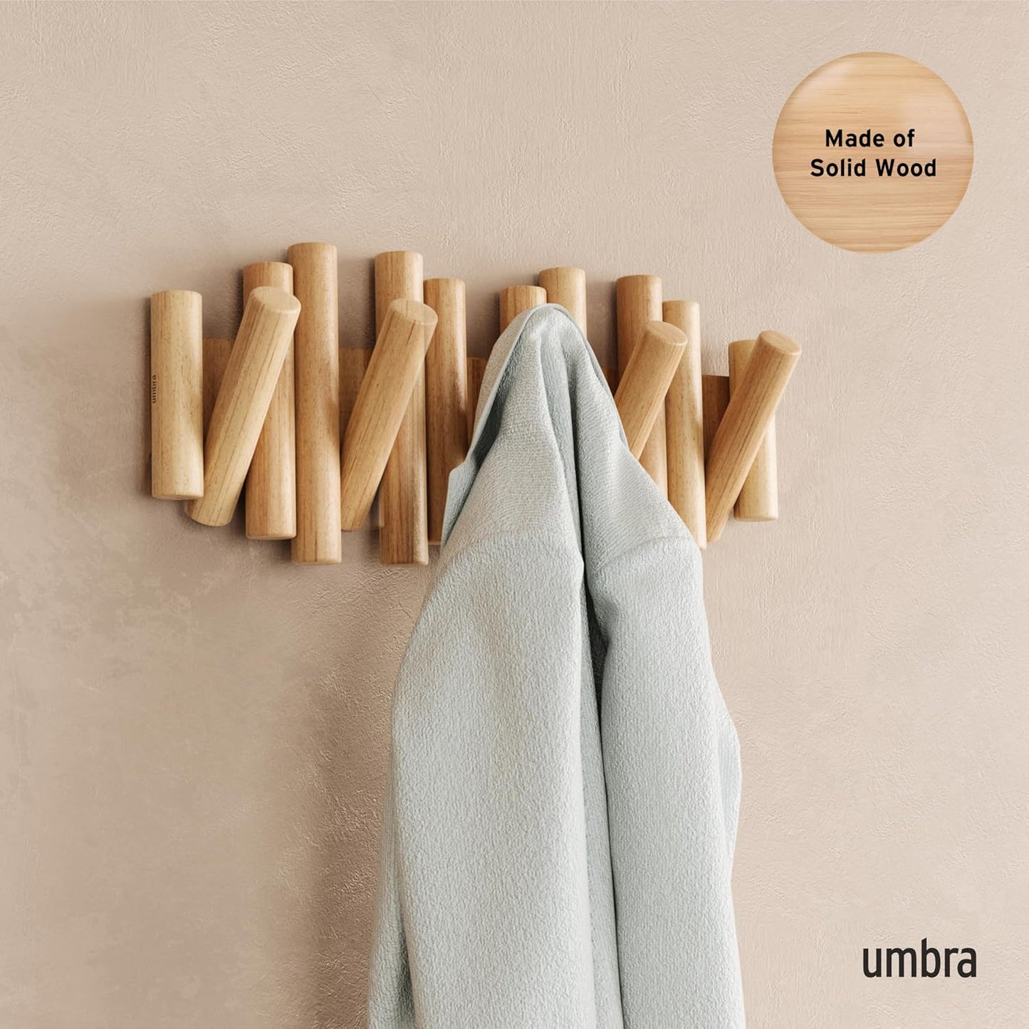5 Flip-Down Wood Coat Hooks / Natural / 5-hook