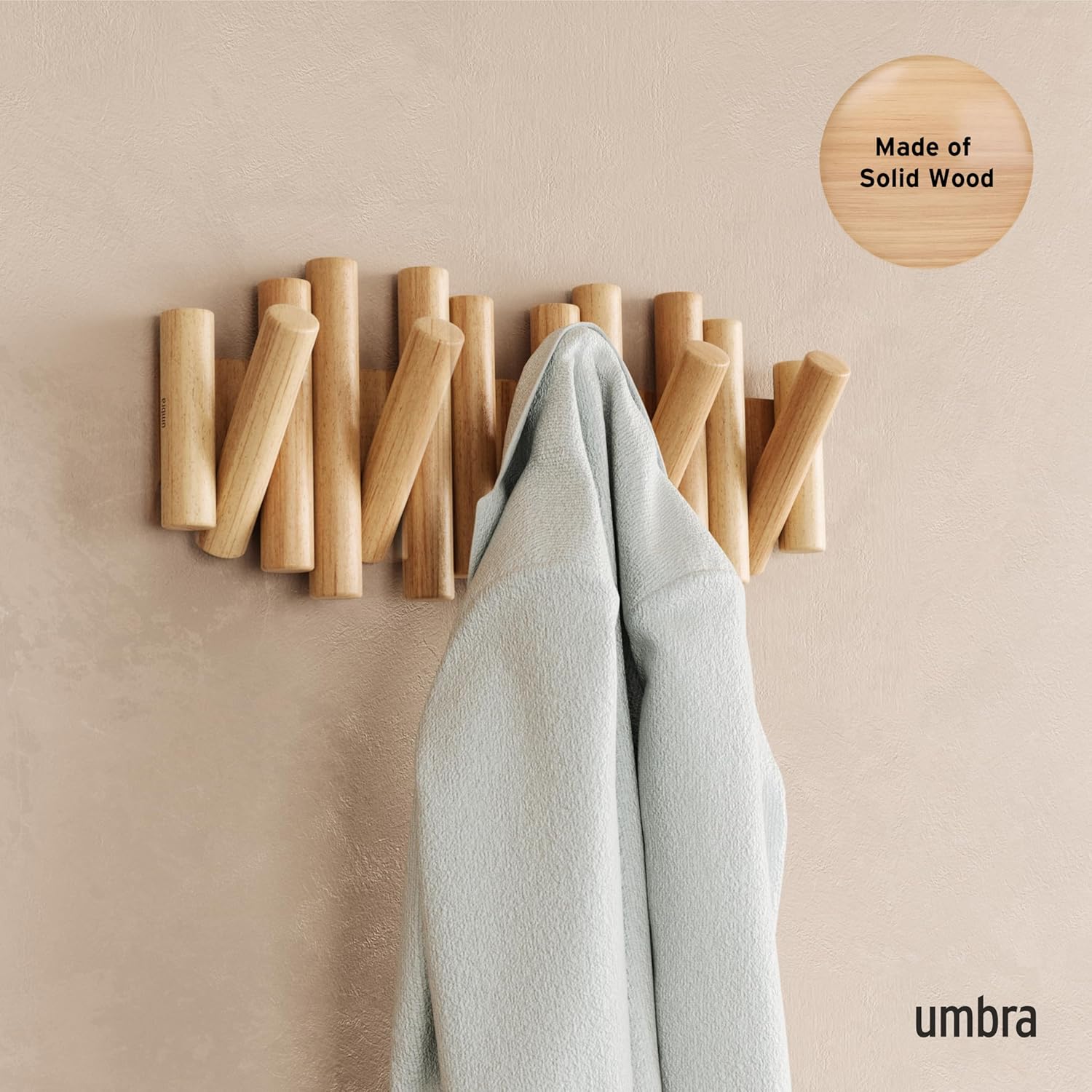 5 Flip-Down Wood Coat Hooks / Natural / 5-hook