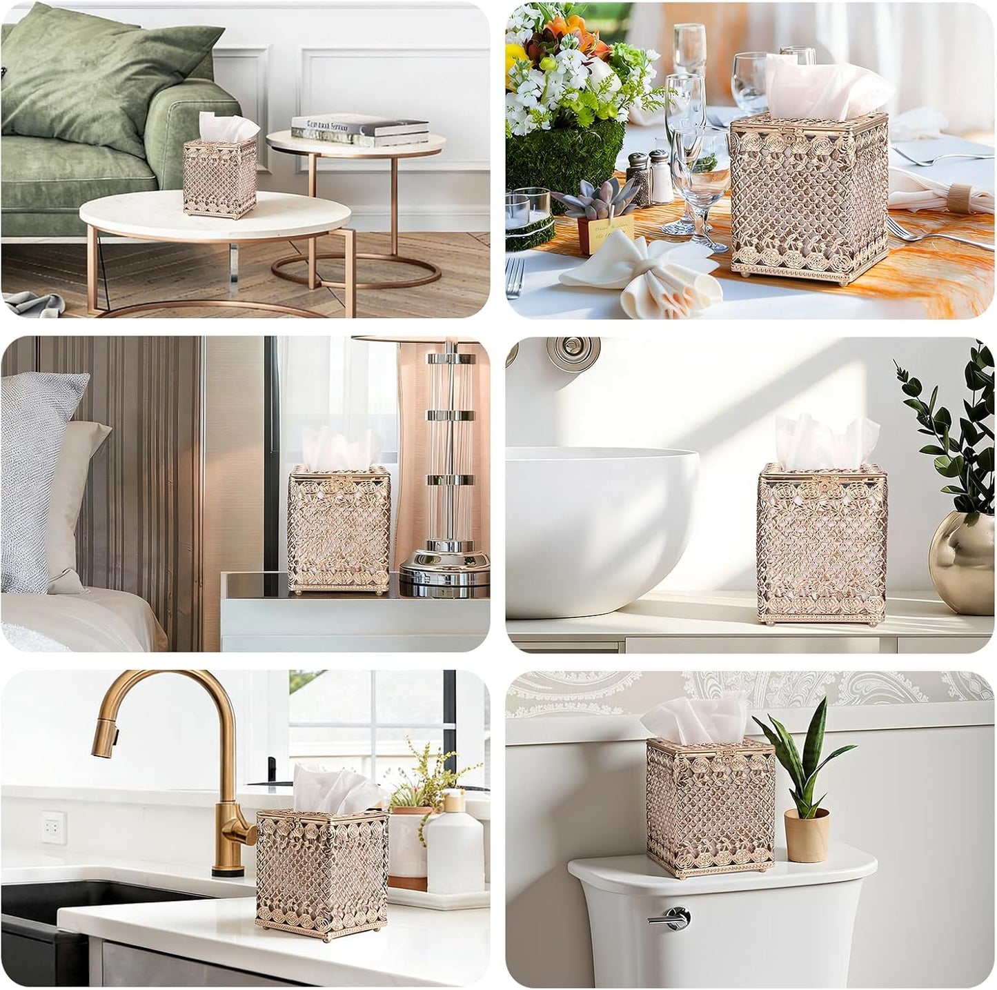 Metal Tissue Holder / Gold / 5 x 5 x 5.8