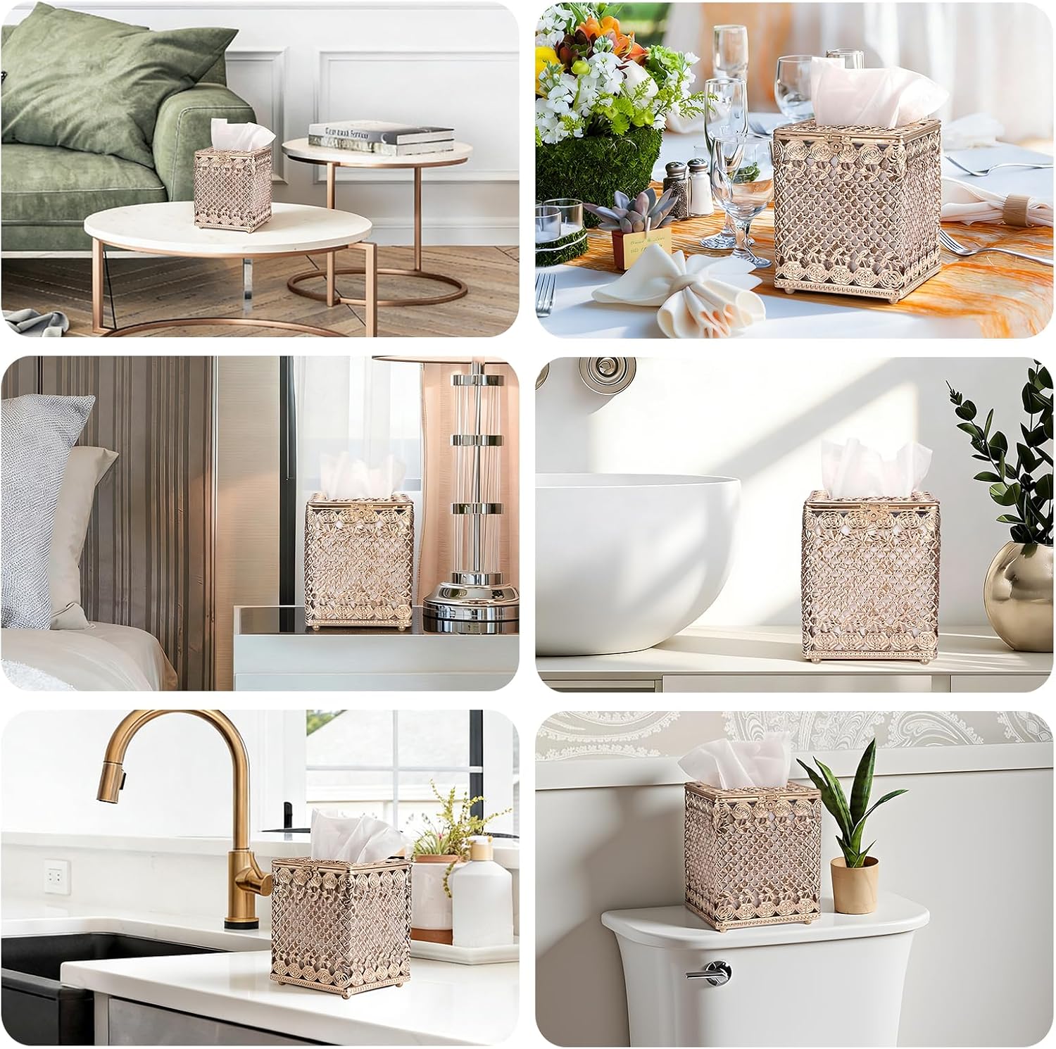 Metal Tissue Holder / Gold / 5 x 5 x 5.8
