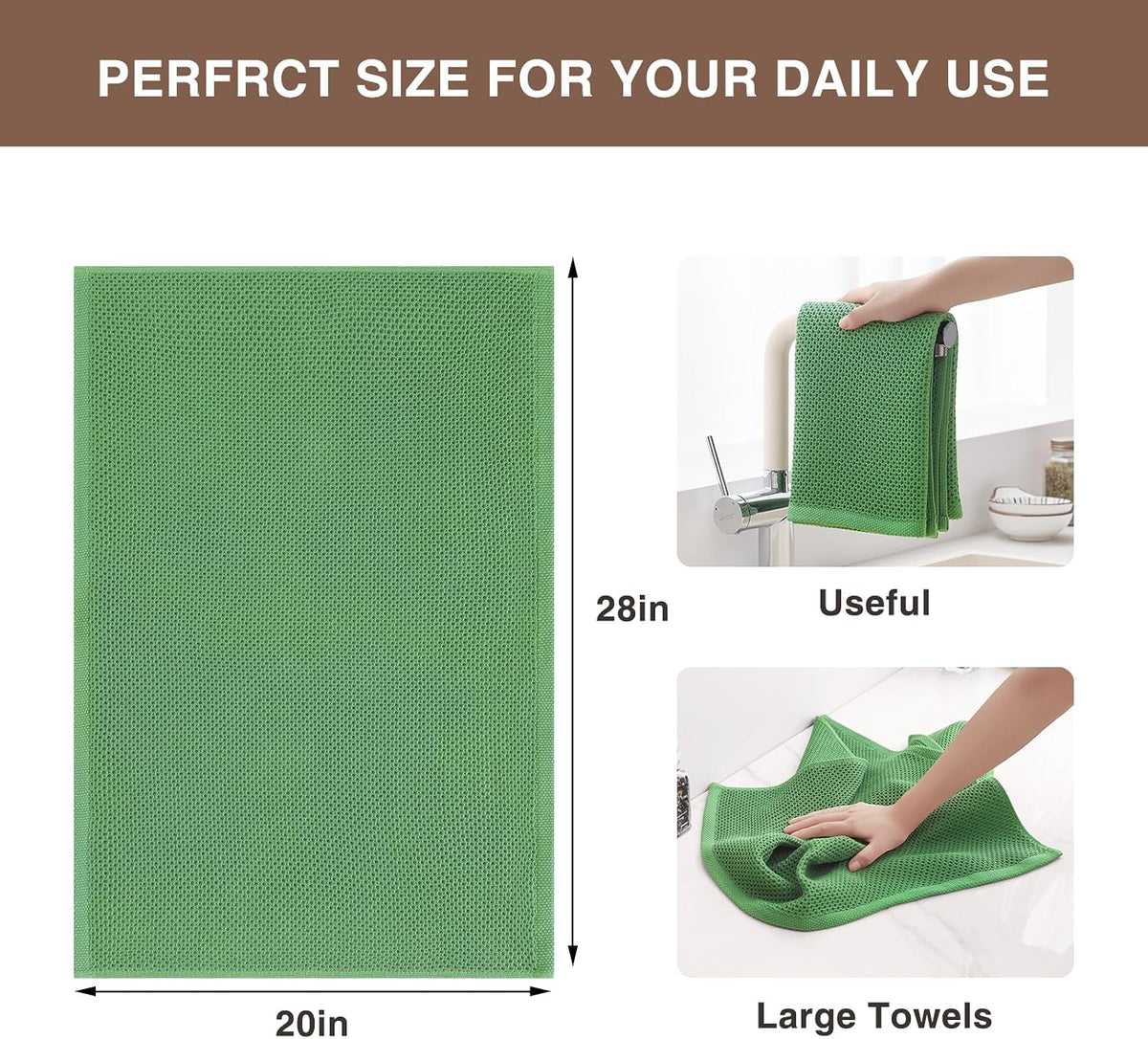 Homaxy 100% Cotton Oversized Waffle Weave Kitchen Towels 8-Pack | Grass Green, 20 x 28 Inches, Ultra Soft Absorbent