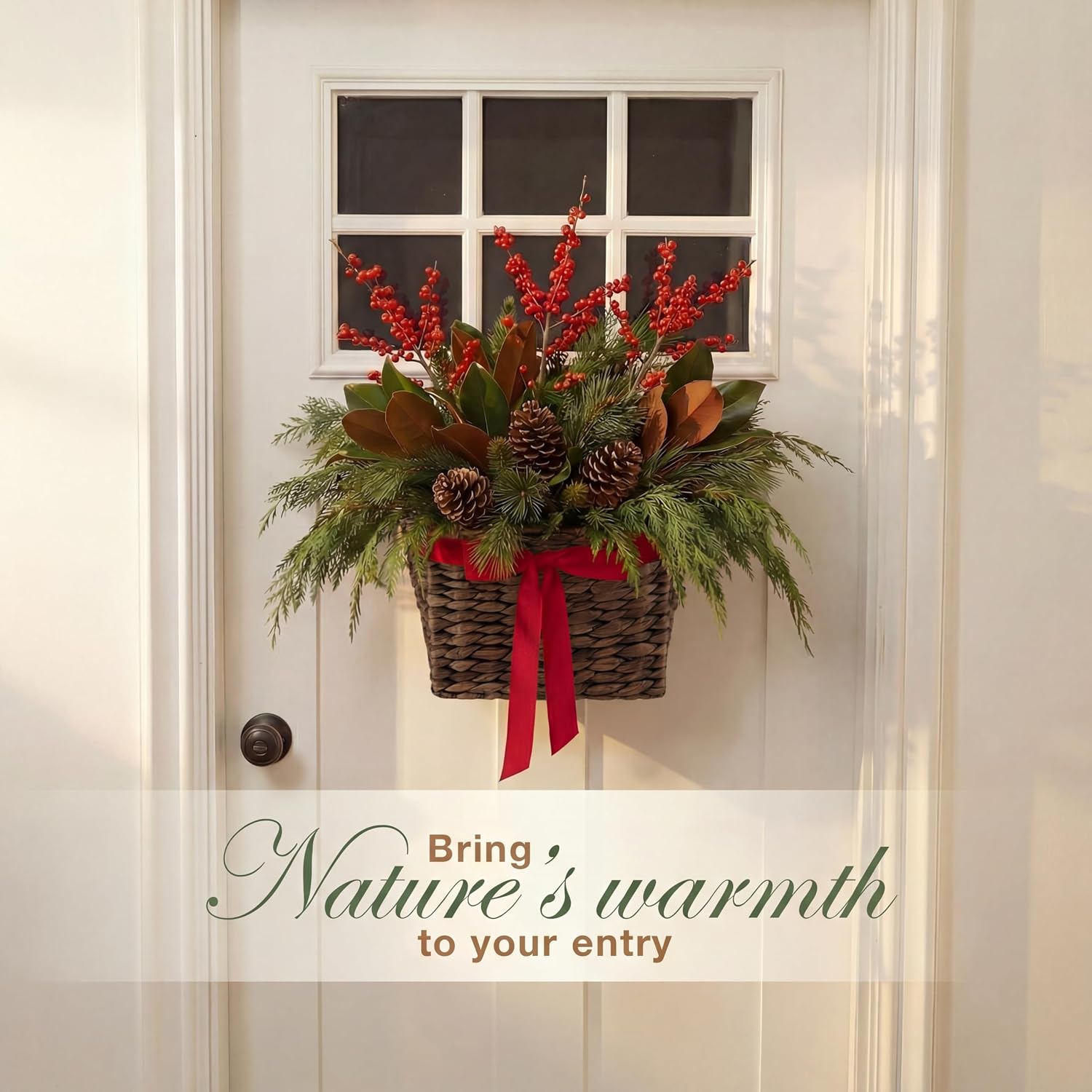 Black Wicker Hanging Baskets for Front Door / Black Water Hyacinth / Set of 2