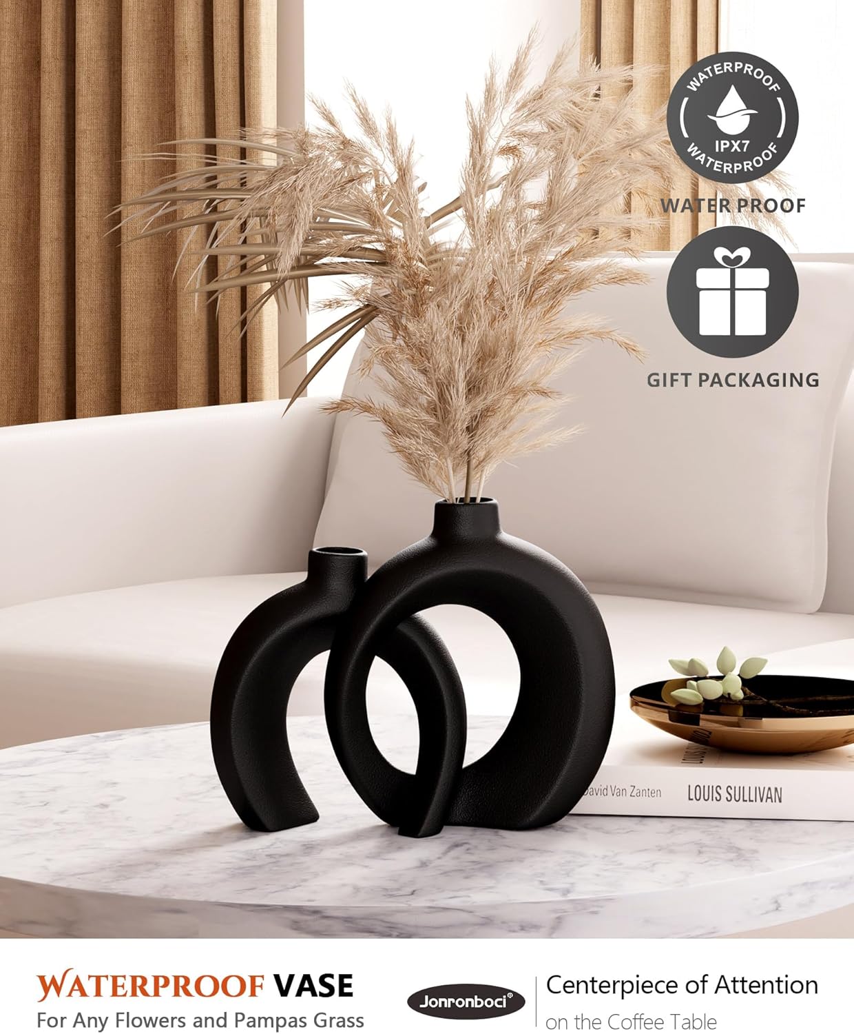 Minimalist Nordic Modern Ceramic Decorative Black Vases / Matte Black / Set of 2