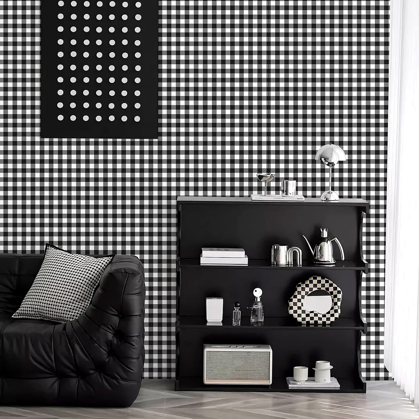 Plaid Peel and Stick Wallpaper Removable Checkered Contact Paper / Black / 17.3 x 240