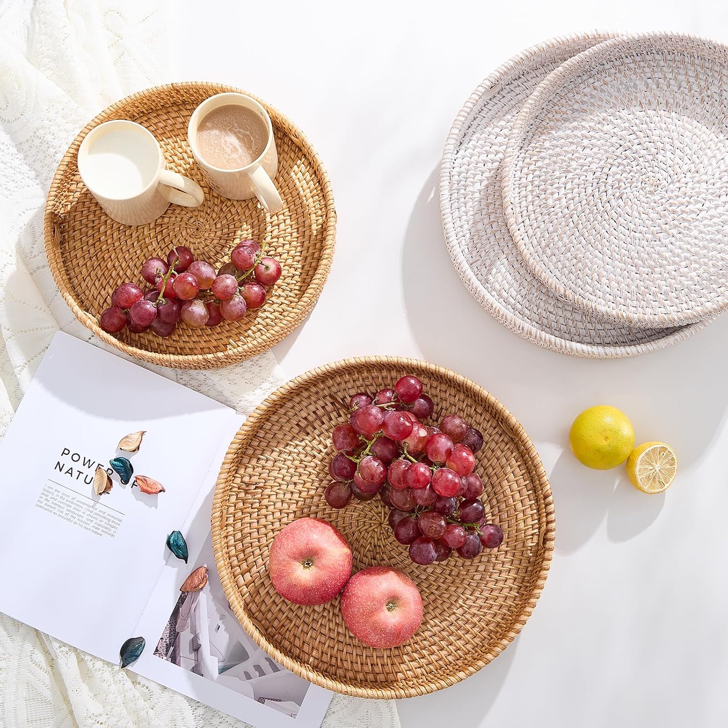 Hand-Woven Tray / Whitewash / 11.8