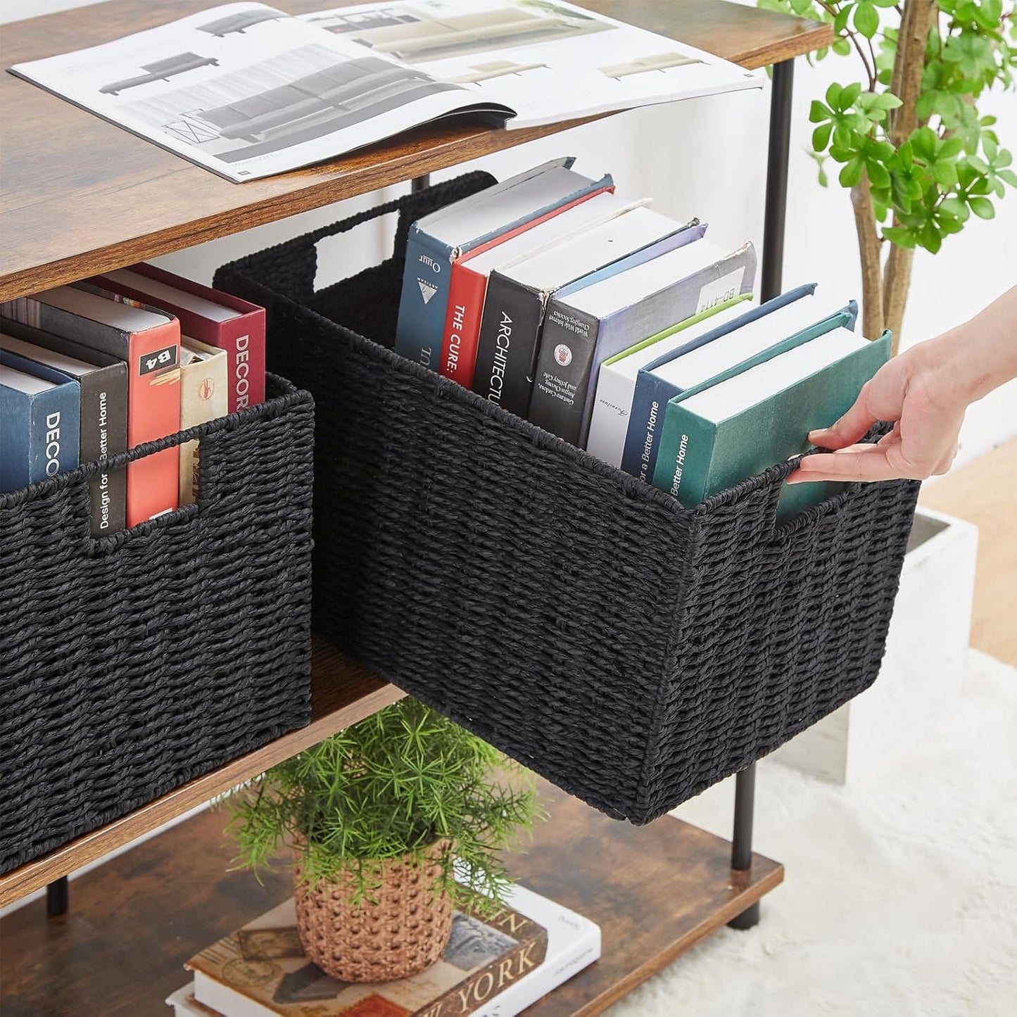 Wicker Storage Basket / Black / 15.2"D x 10"W x 8.6"H / Set of 2