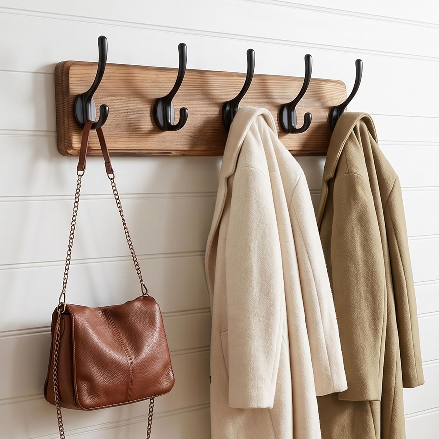 WEBI Coat Rack Wall Mount,Coat Hooks Wall Mounted,16" Hole to Hole,Coat Hanger Wall,Hook Rack Rail,5 Hooks for Hanging