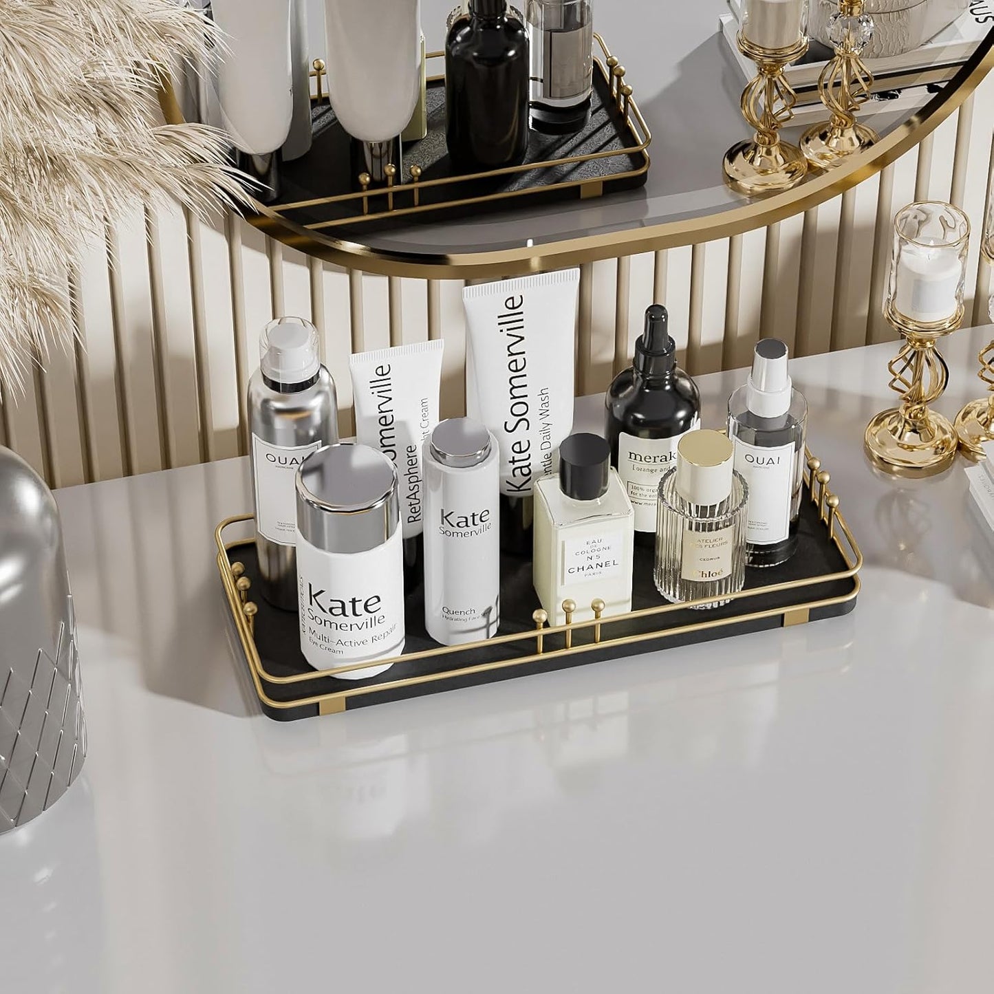 Kitchen Tray for Salt Spice / 11.3 x 4.4 x 1.6 / Black + Gold