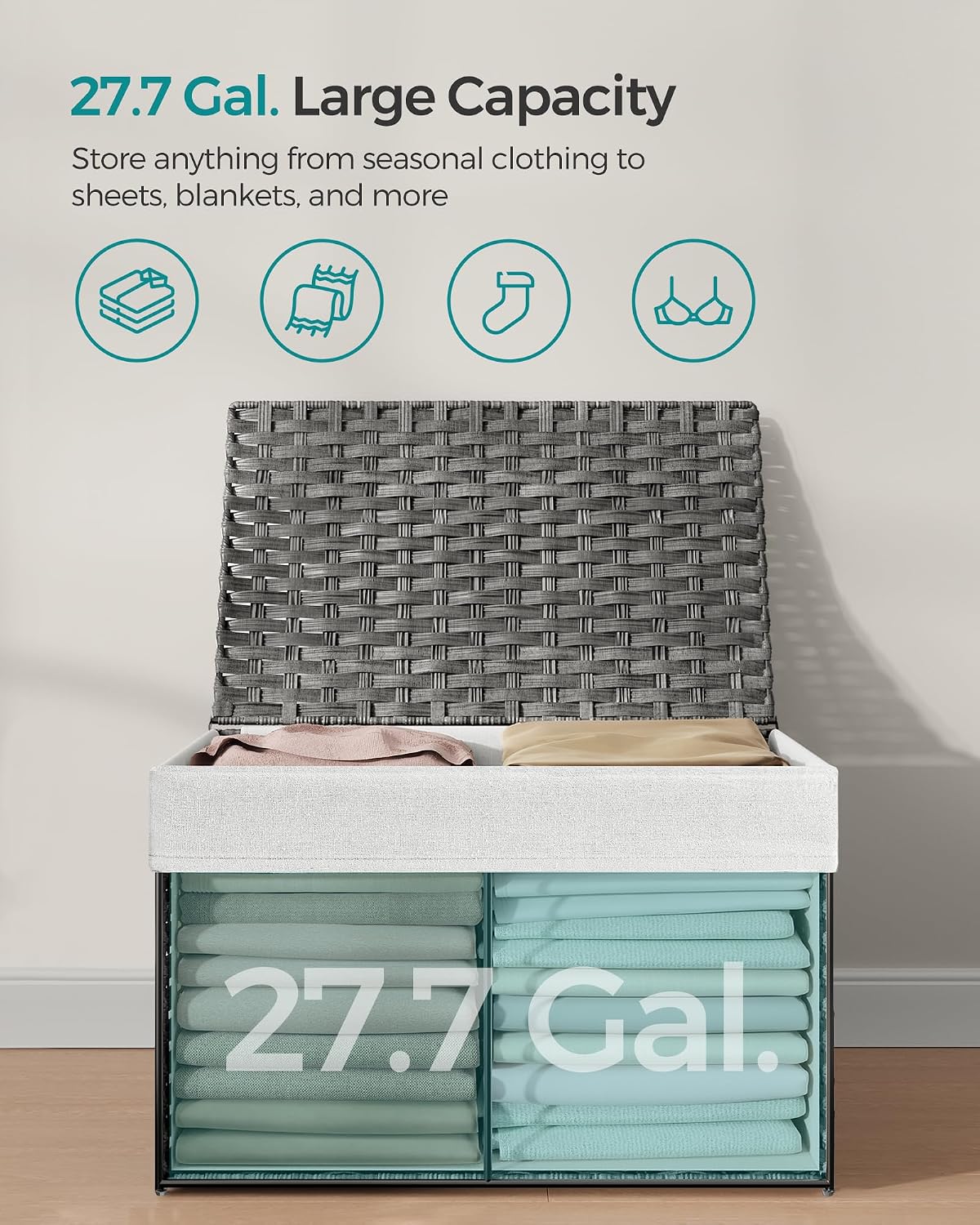 Metal Frame / Woven Blanket Storage Bin / 105 L / Gray