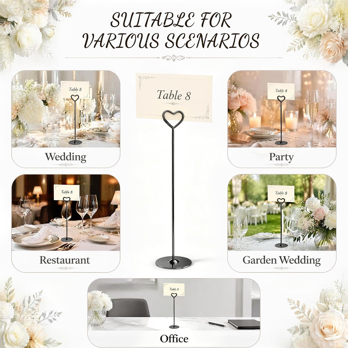Urban Deco 16PK Heart Table Number Holders Place Card Holders 12 Inch Table Card Holders Steel Card Holders for Photos