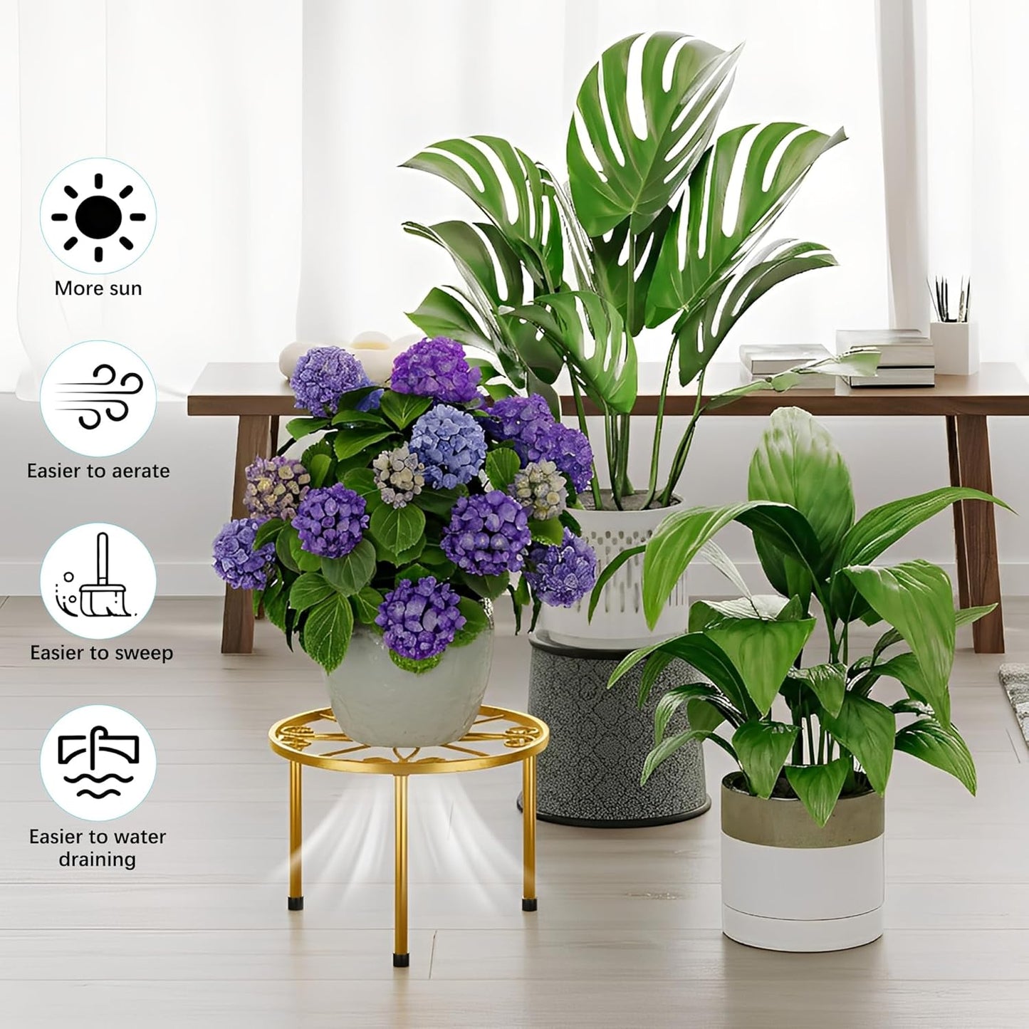 5 Pack Planters Stands with Gold Outdoors Plant Holders Indoor (GoldS)