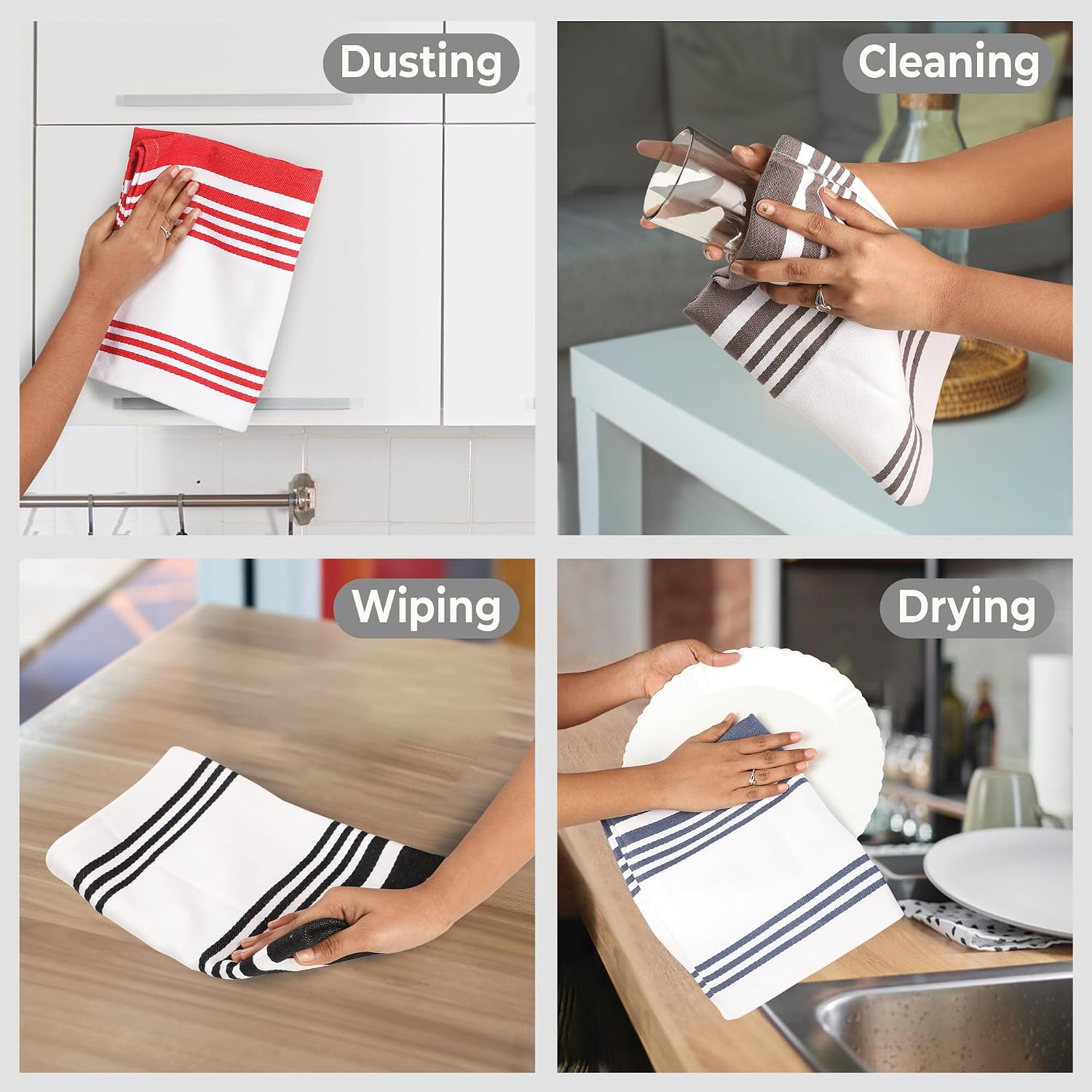 Urban Villa Kitchen Towels Cotton Dish Towels 20”x30” (Set of 6) Multi