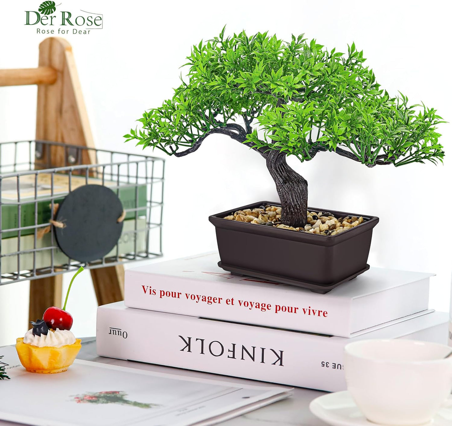 Artificial Bonsai Tree Small Fake Plants Decor / Green-ficus / 8 Inch