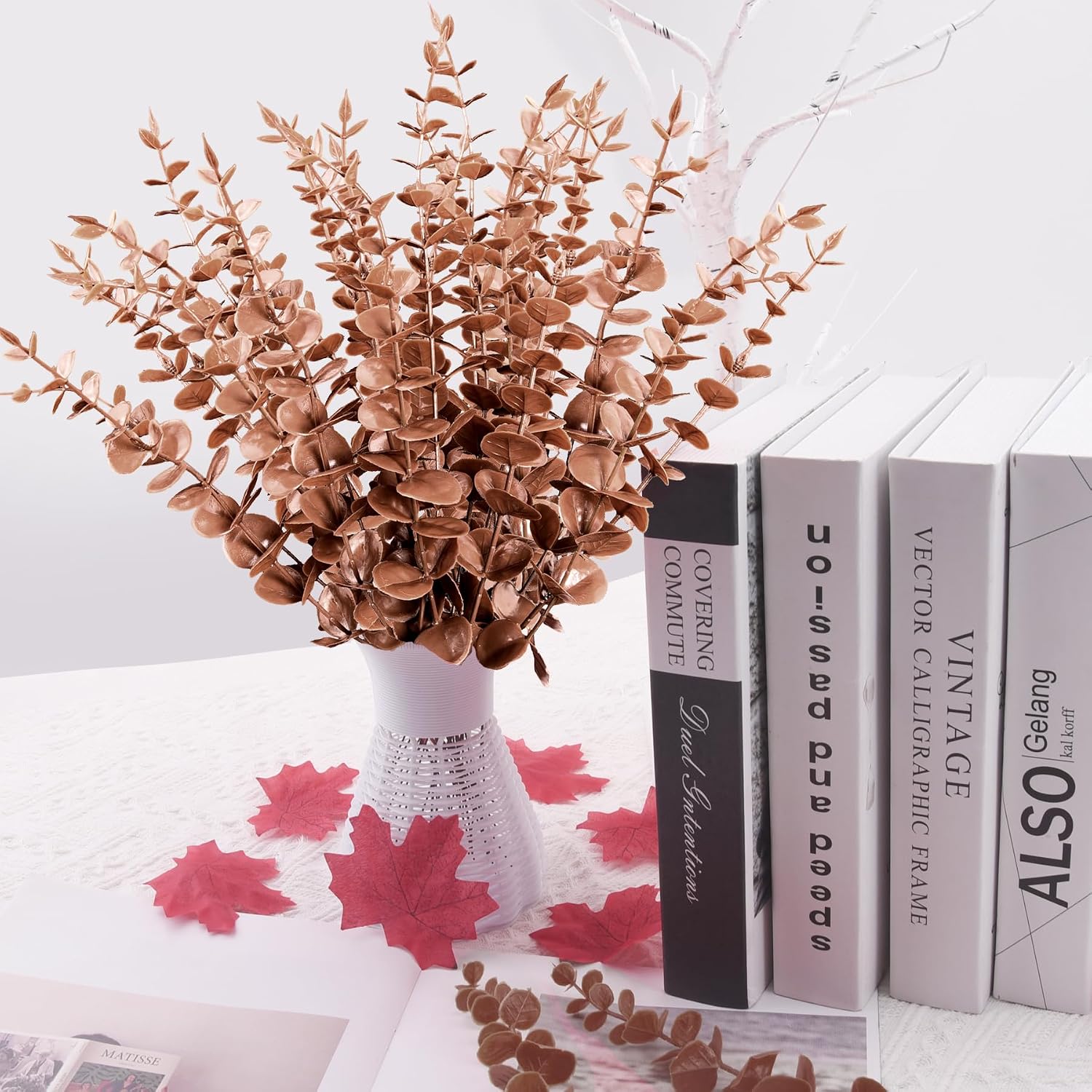 Artificial Eucalyptus Stems Leaves Faux Eucalyptus Stems Branches / Dark Brown / 15 Inch / Set of 36