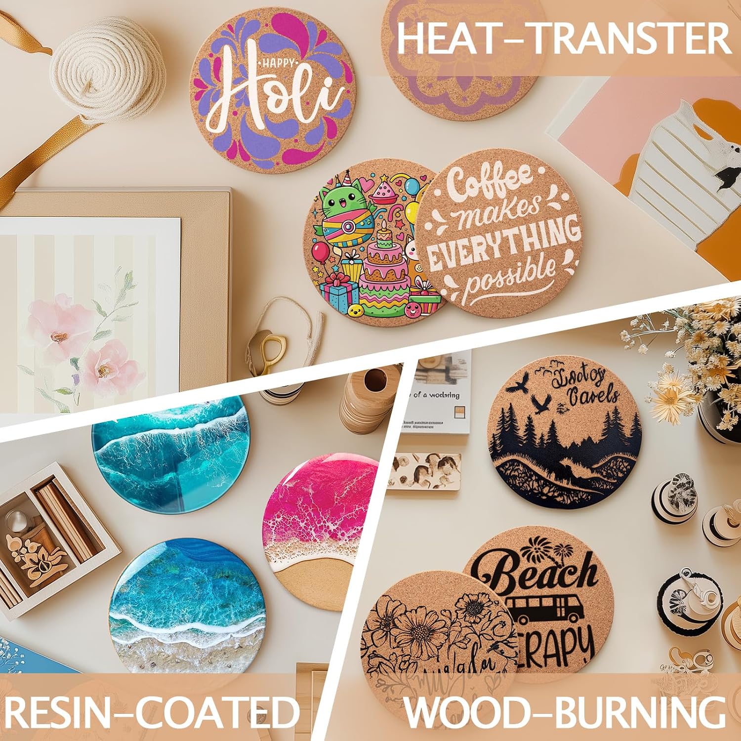 Cork Coasters for Laser Engraving / Round / Set of 160