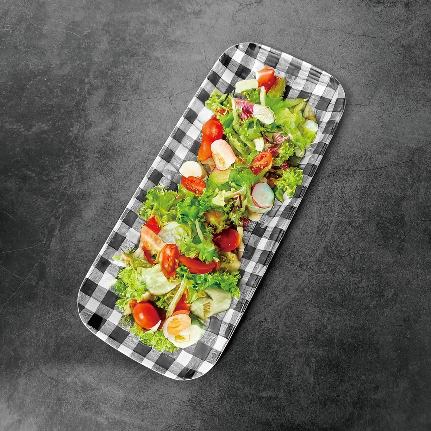 UPware Melamine Serving Tray / 15 x 6.5 x 0.8 / Gingham Black