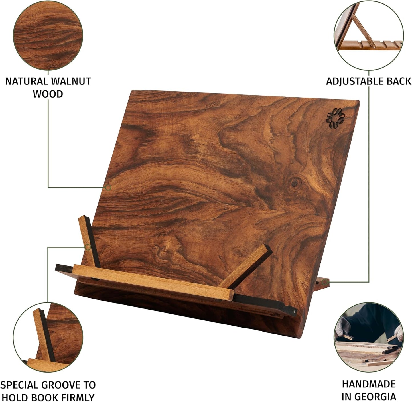 TILISMA Wooden Cook Book Stand – Handmade Walnut Book Holder for Reading Hands Free – Cookbook Stand for Kitchen