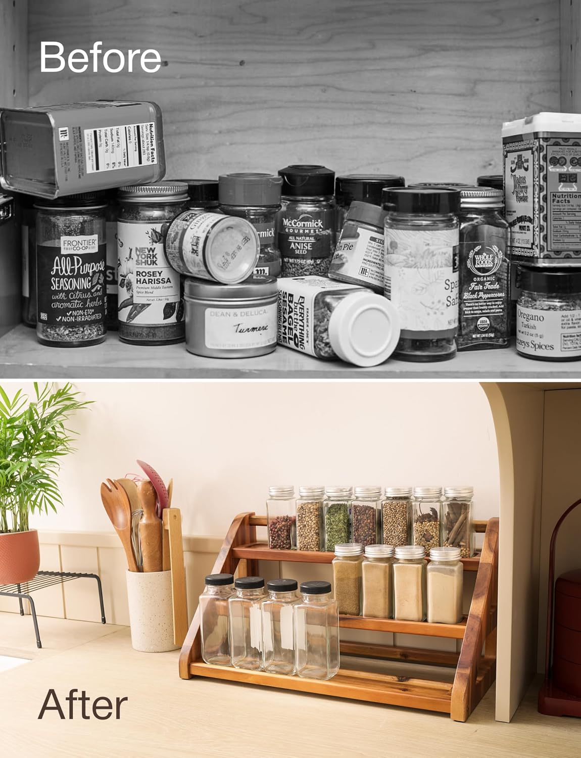 Tinamo Acacia Wood Spice Rack for Countertop, 3-Tier Design, Holds 24 Jars | Solid Acacia Wood, 3-tier Spacious Design
