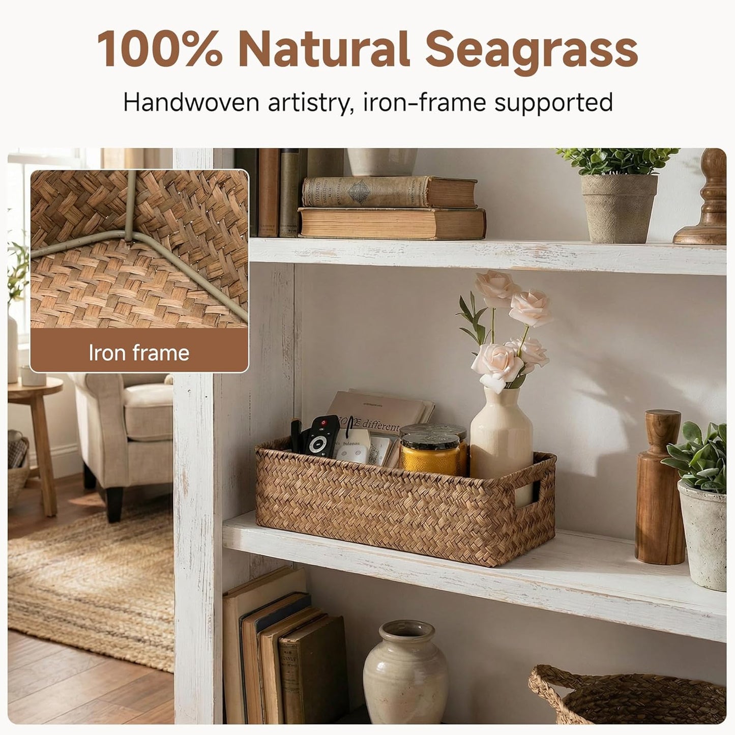 Seagrass Bathroom Basket Organizer and Storage / Brown