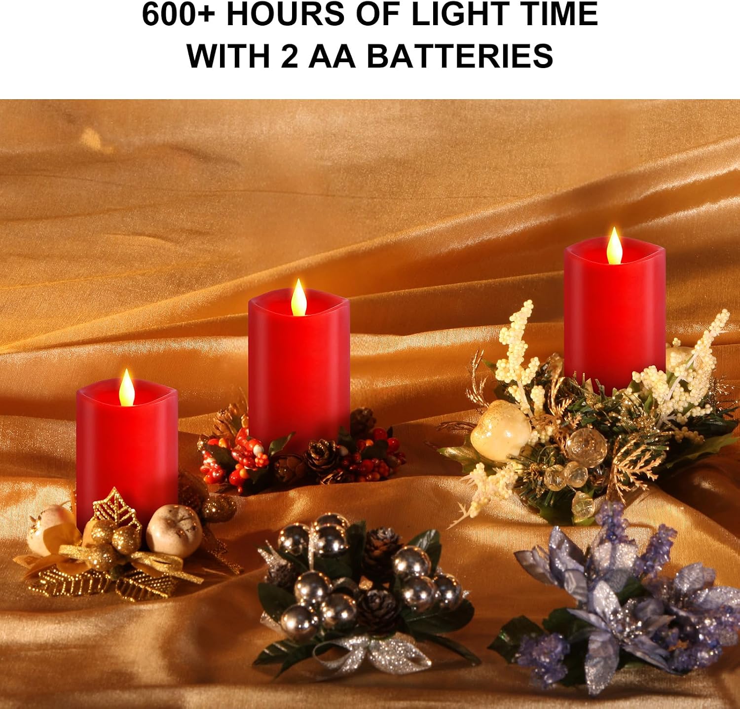 3PCS, 3 x 5 inches Flameless Candle with Remote Control, 3D Flickering Wick, Real Wax Pillar LED Candles, Battery
