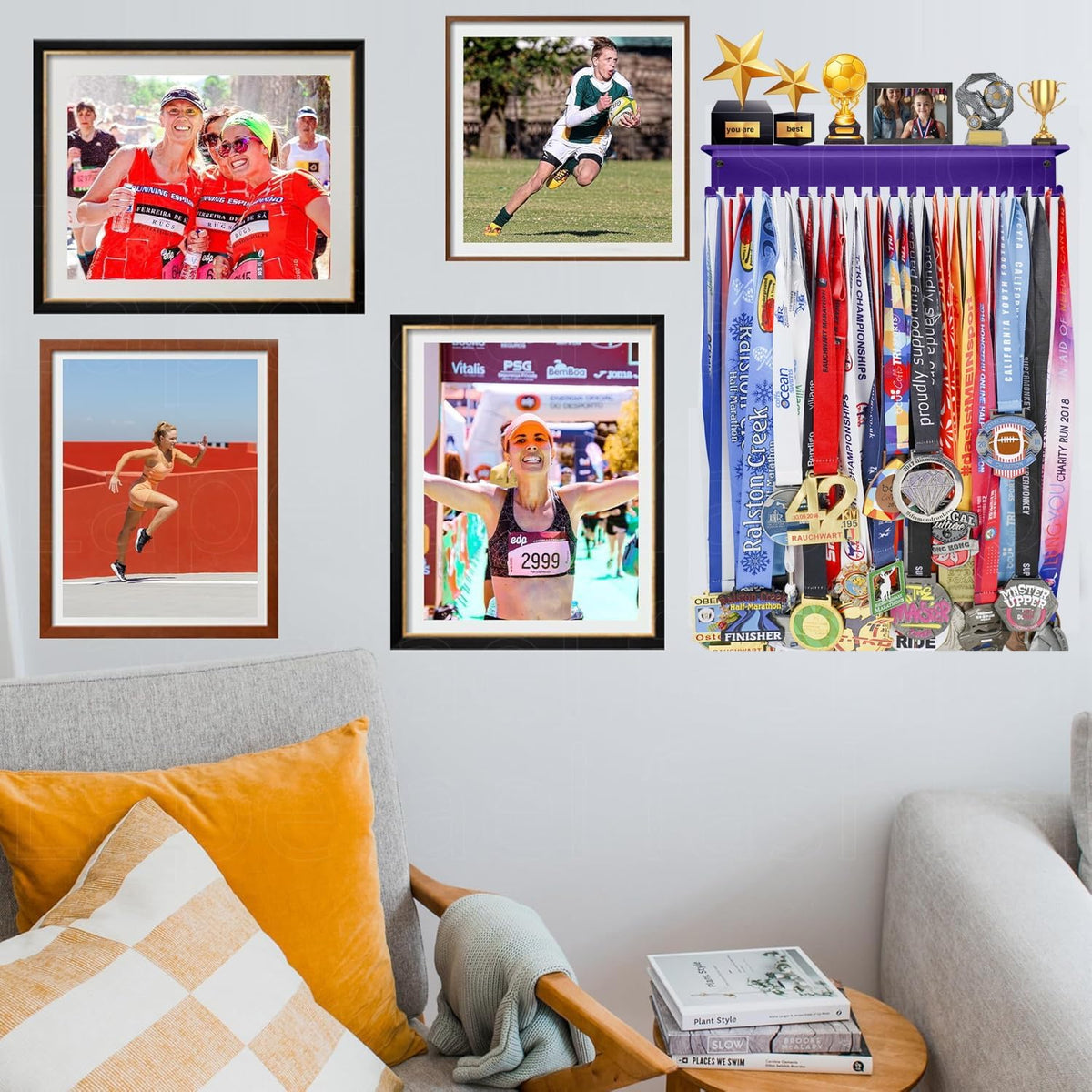 Non-Slip Trophy Shelf,Trophy and Medal Display Shelf, Medal Hanger Display For Wall with 16inchL,Shelves For Trophies