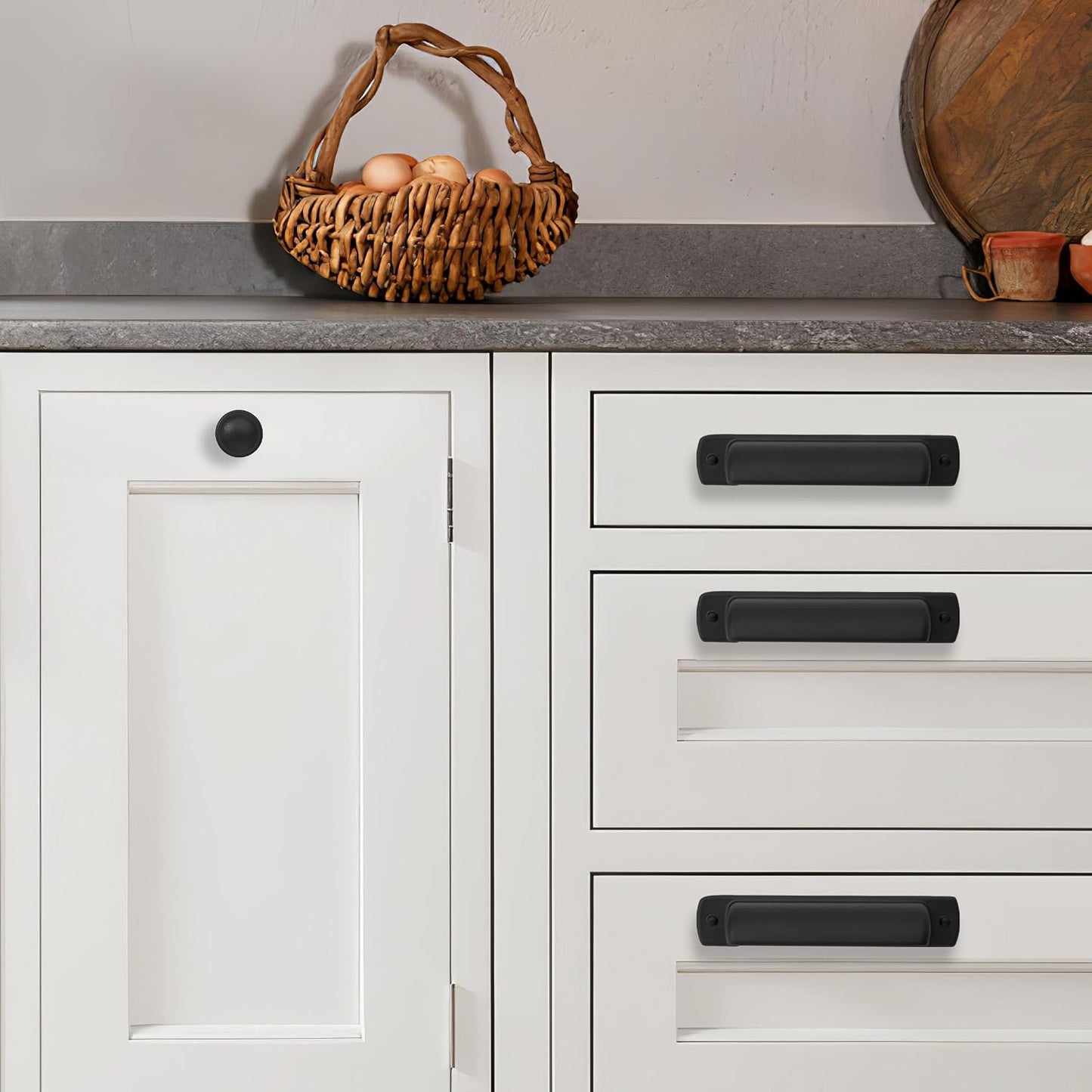2-1/2" Black Drawaer Pulls Cabinet Cup Pulls / Cup Pulls 2-1/2" Hole Center / Matte Black / Set of 6