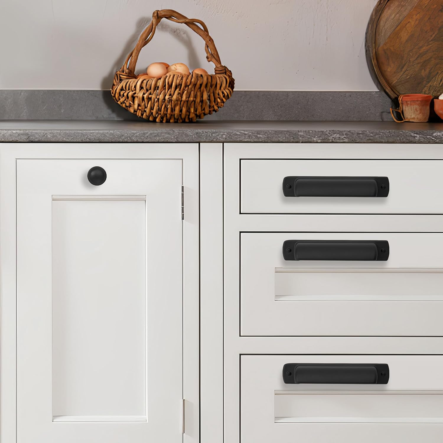 2-1/2" Black Drawaer Pulls Cabinet Cup Pulls / Cup Pulls 2-1/2" Hole Center / Matte Black / Set of 6