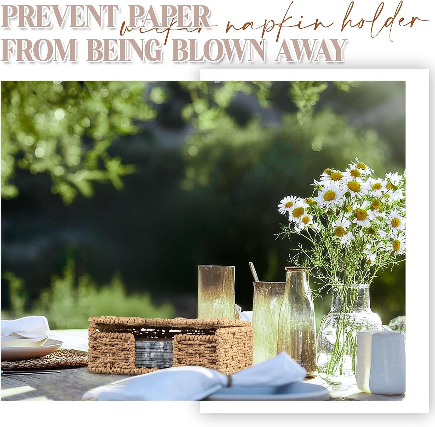 Napkin Holder / Flat Square Napkin Basket for Dinner Kitchen Camping / Natural Color / Woven Paper