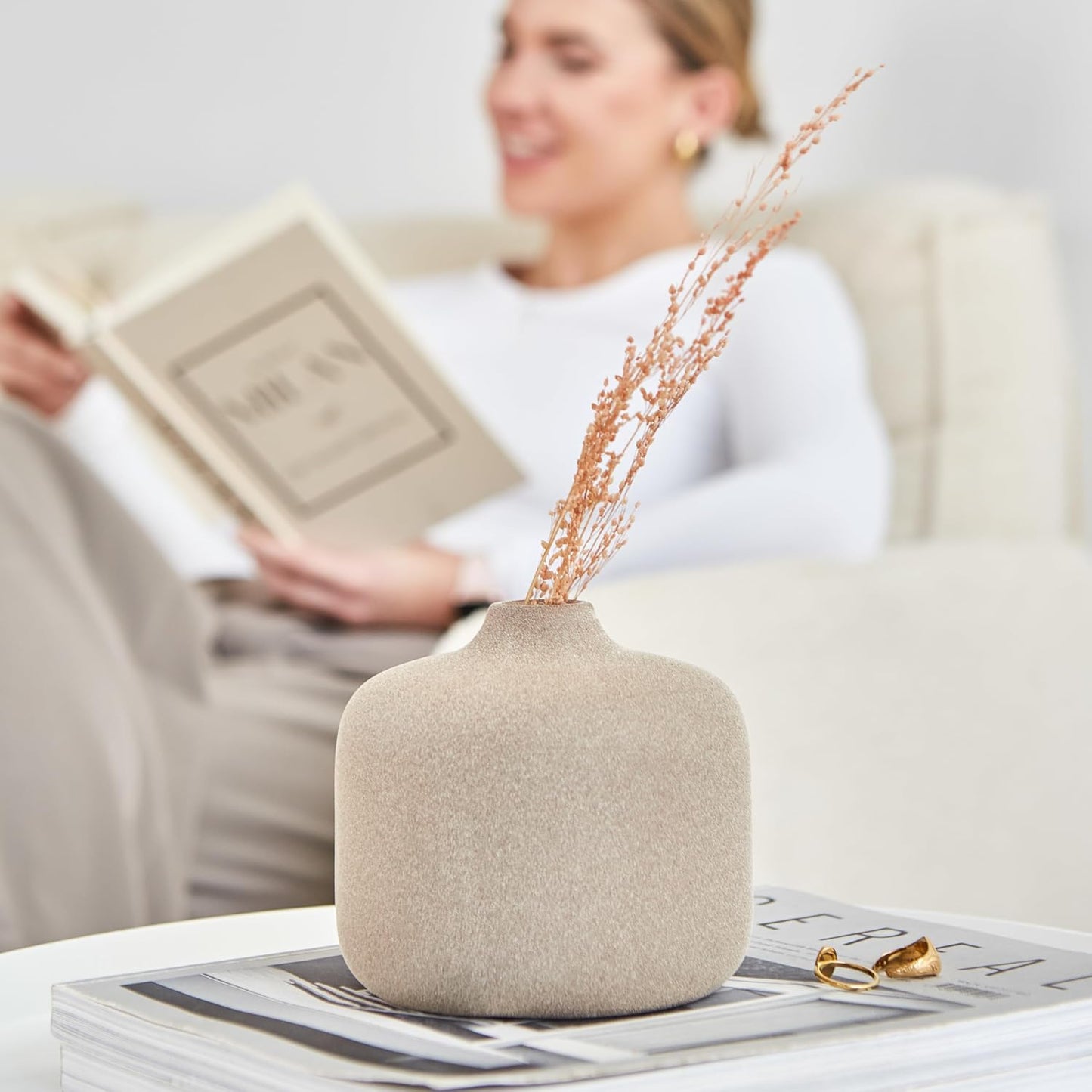 Round Boho Pampas Grass Vase