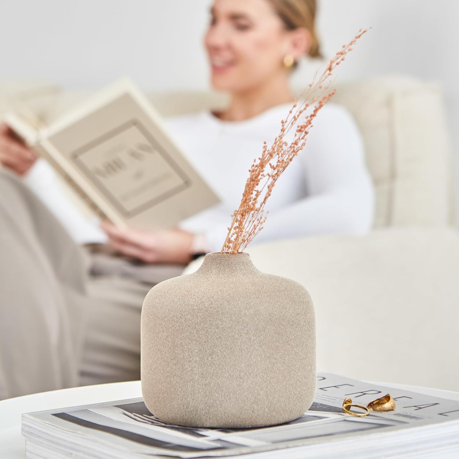 Round Boho Pampas Grass Vase