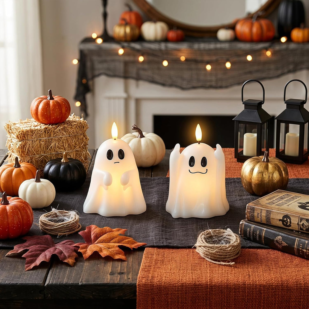 Wondise Spooky Ghost Halloween Flameless Candles with 6hrs Timer | Real Wax Battery Operated Candles 3D Flickering Wick