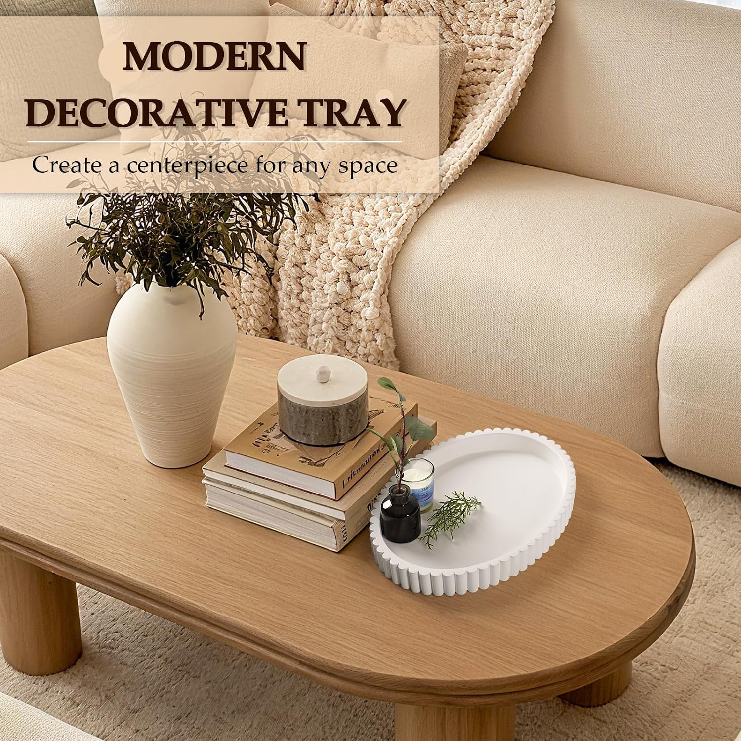 Oval Tray / 13" Concrete Tray / White / 13 x 9.5 x 1.5