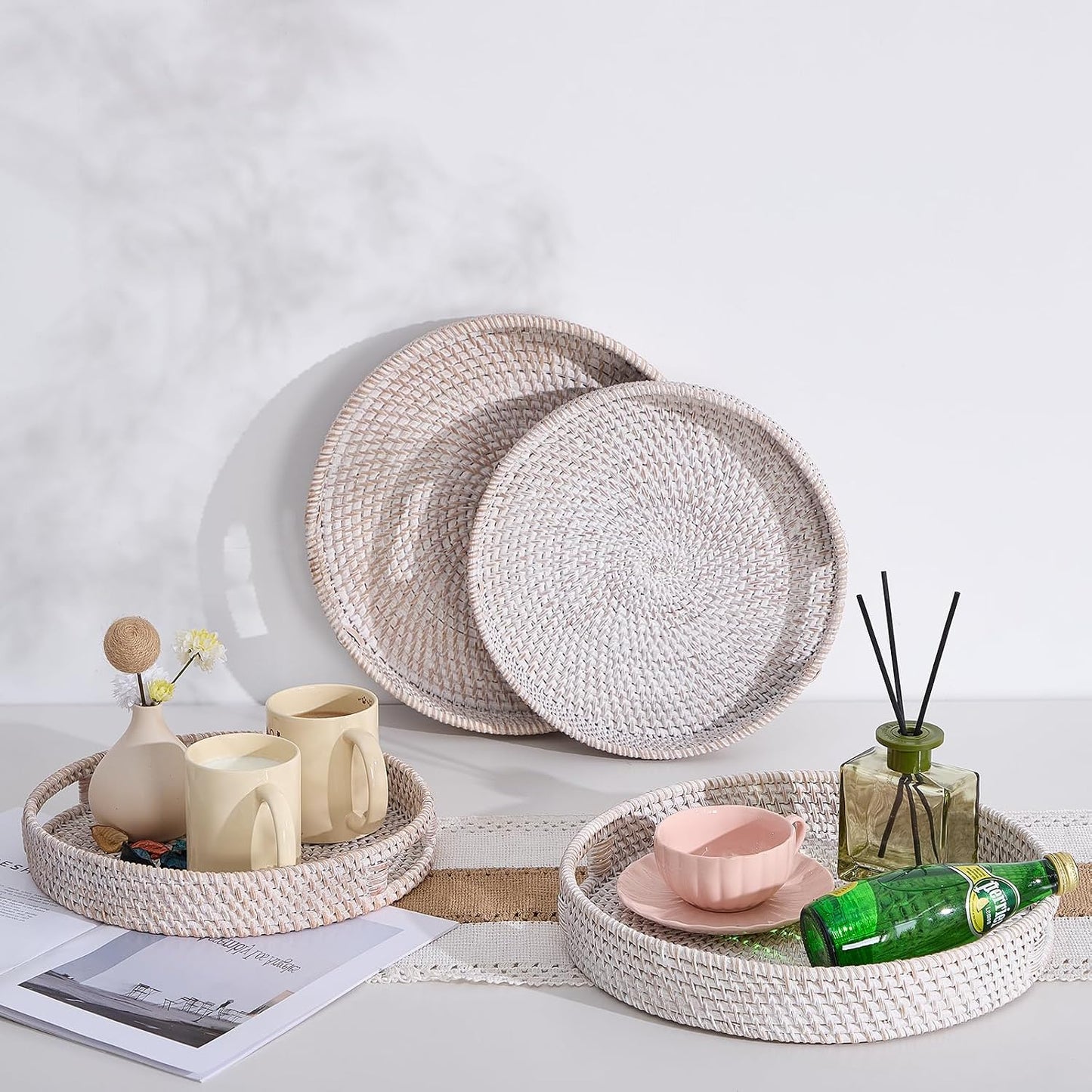 Hand-Woven Tray / Whitewash / 11.8
