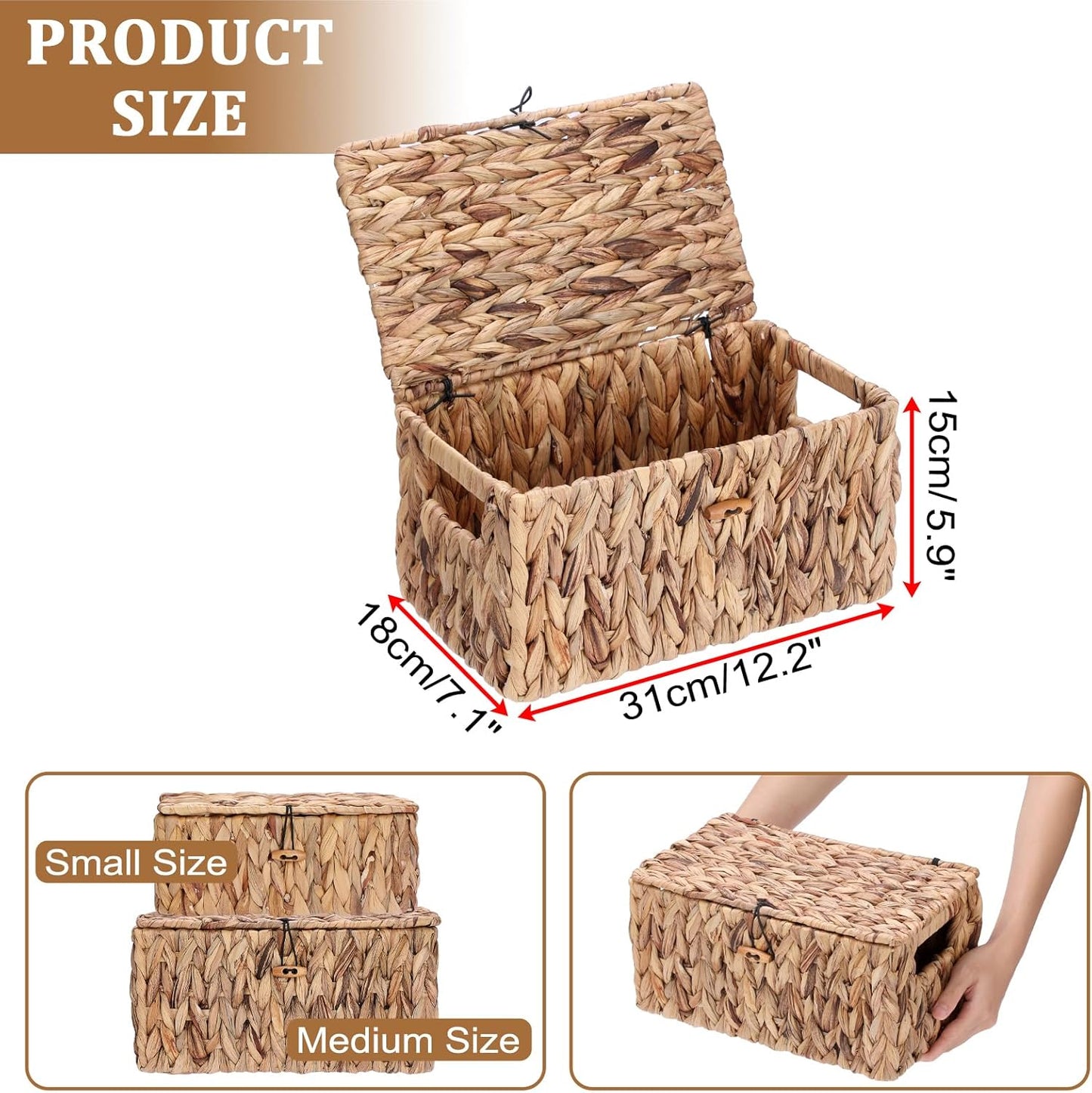 Farmhouse Bathroom Woven Bins / 12 x 7 x 6 / Medium Inches