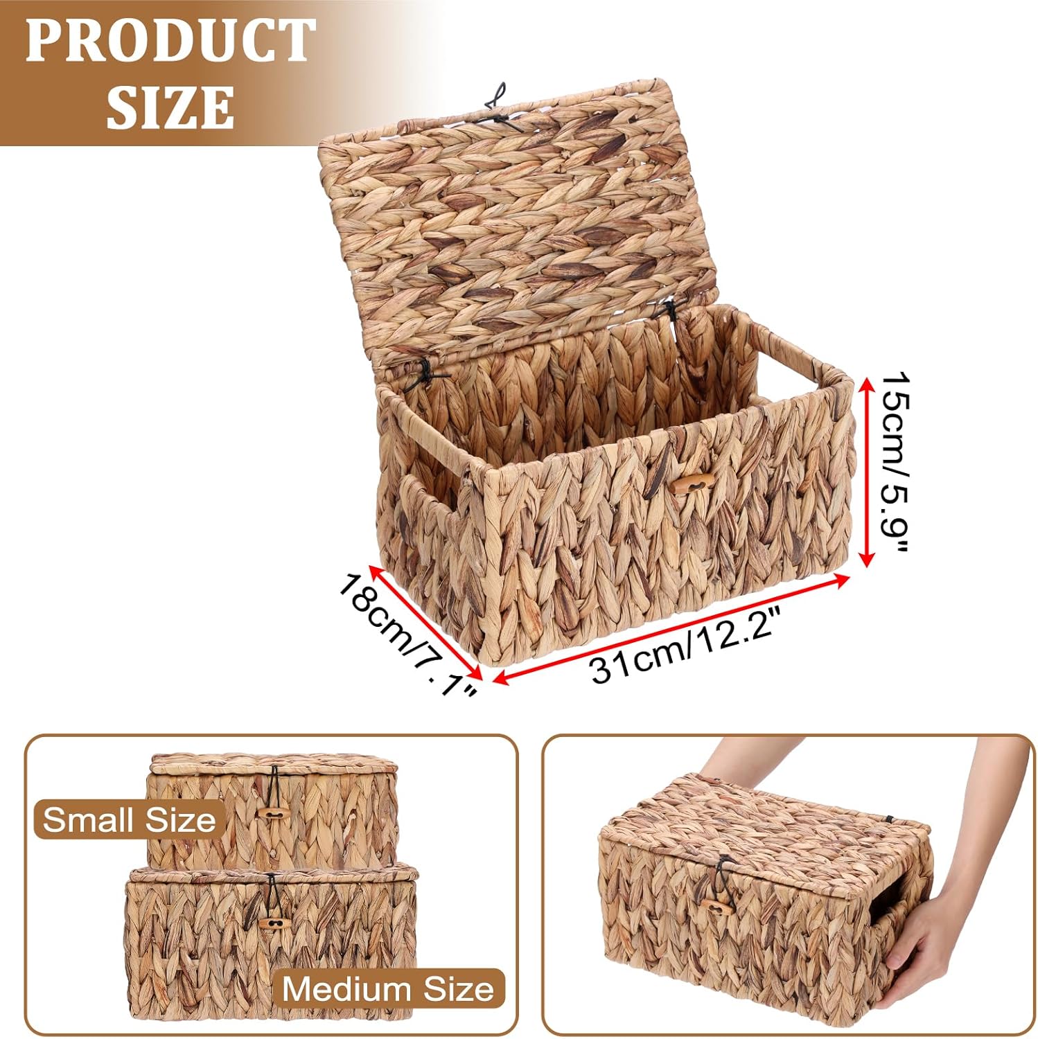 Farmhouse Bathroom Woven Bins / 12 x 7 x 6 / Medium Inches