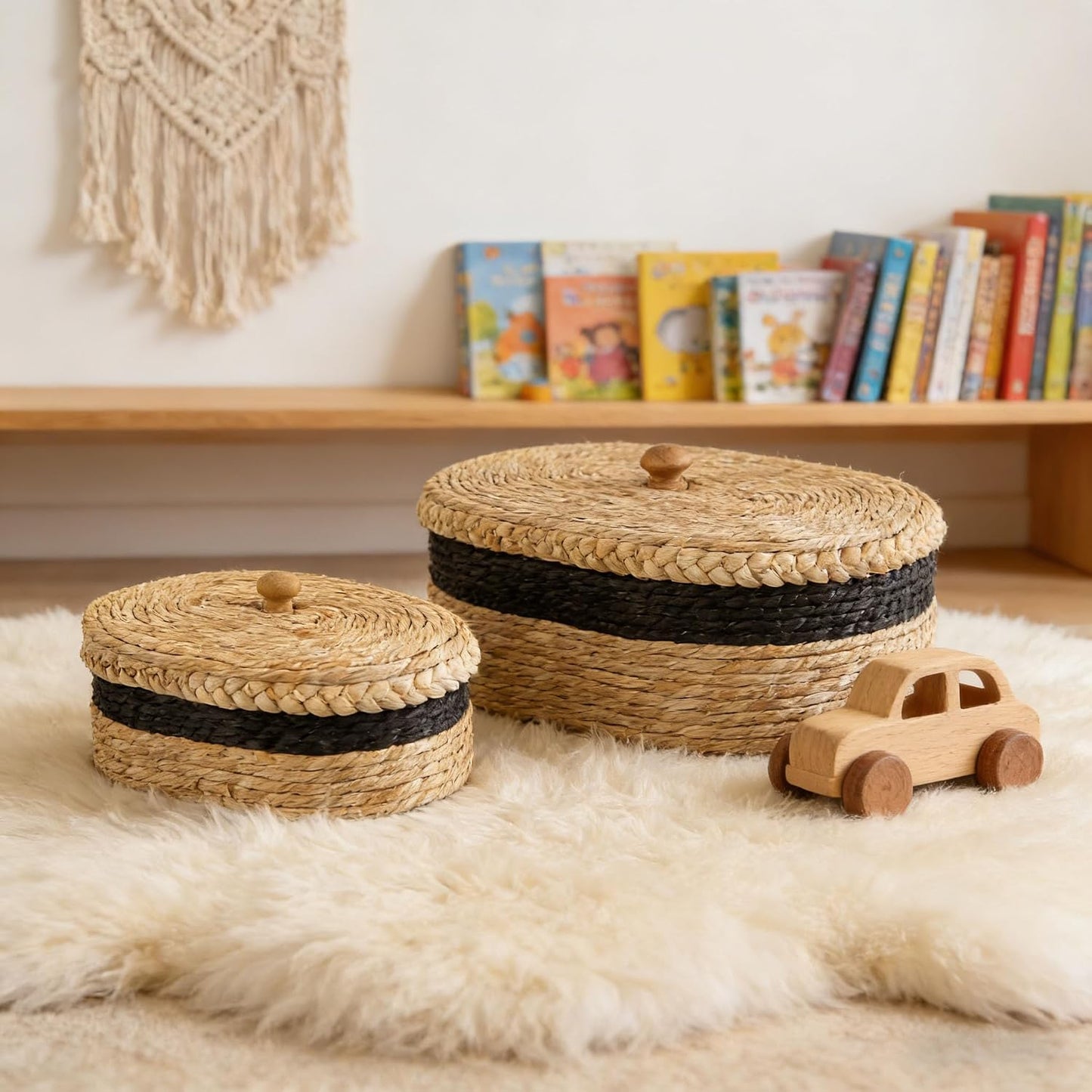 Woven Basket / Oval Decorative Storage Rattan Box / Brown / Set of 2