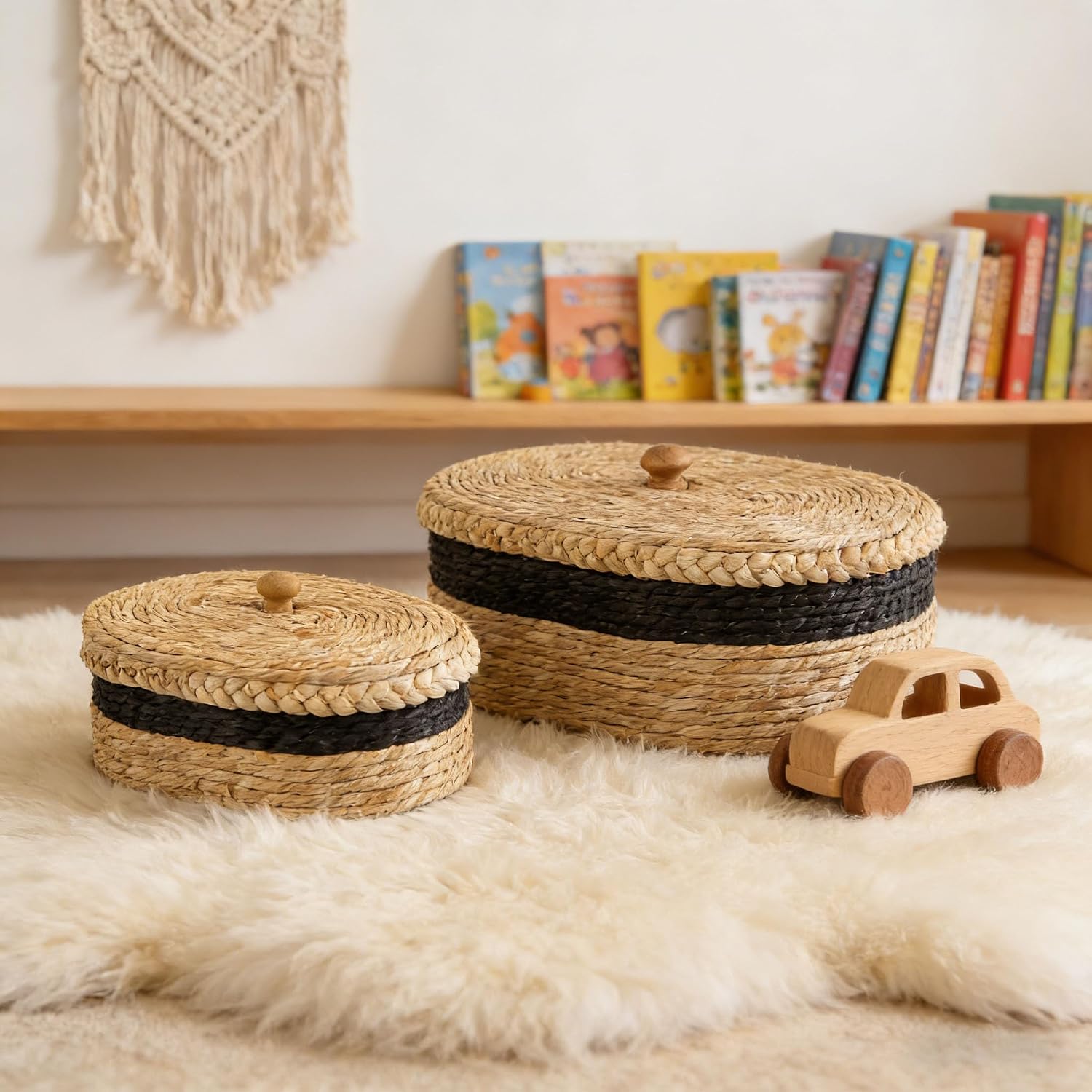 Woven Basket / Oval Decorative Storage Rattan Box / Brown / Set of 2