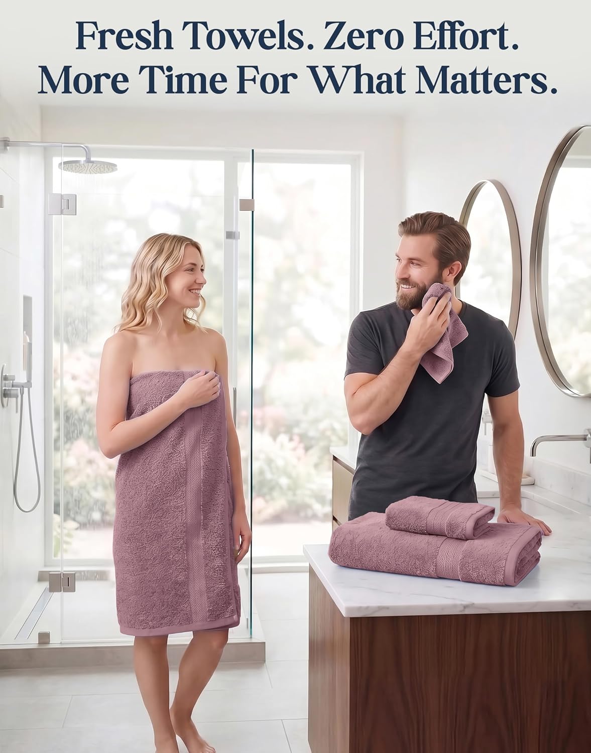 LANE LINEN Large Bath Towel Set Absorbent Quick Dry 6 Piece - Wishful Mauve | Cotton Towels - Fade-Resistant Color