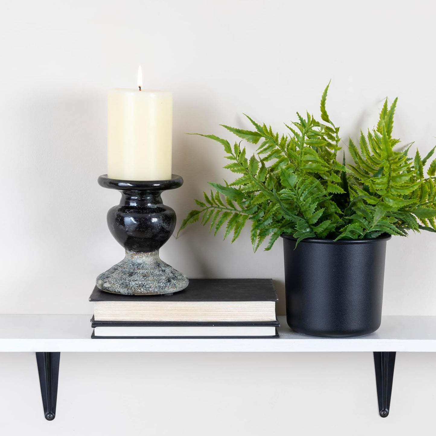 Creative Co-Op 2-Tone Sculptural Terracotta Pillar Candle Holder, Distressed Black