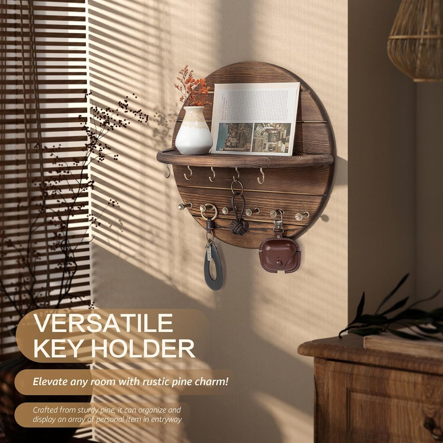 Rustic Wooden Key Hooks / Brown