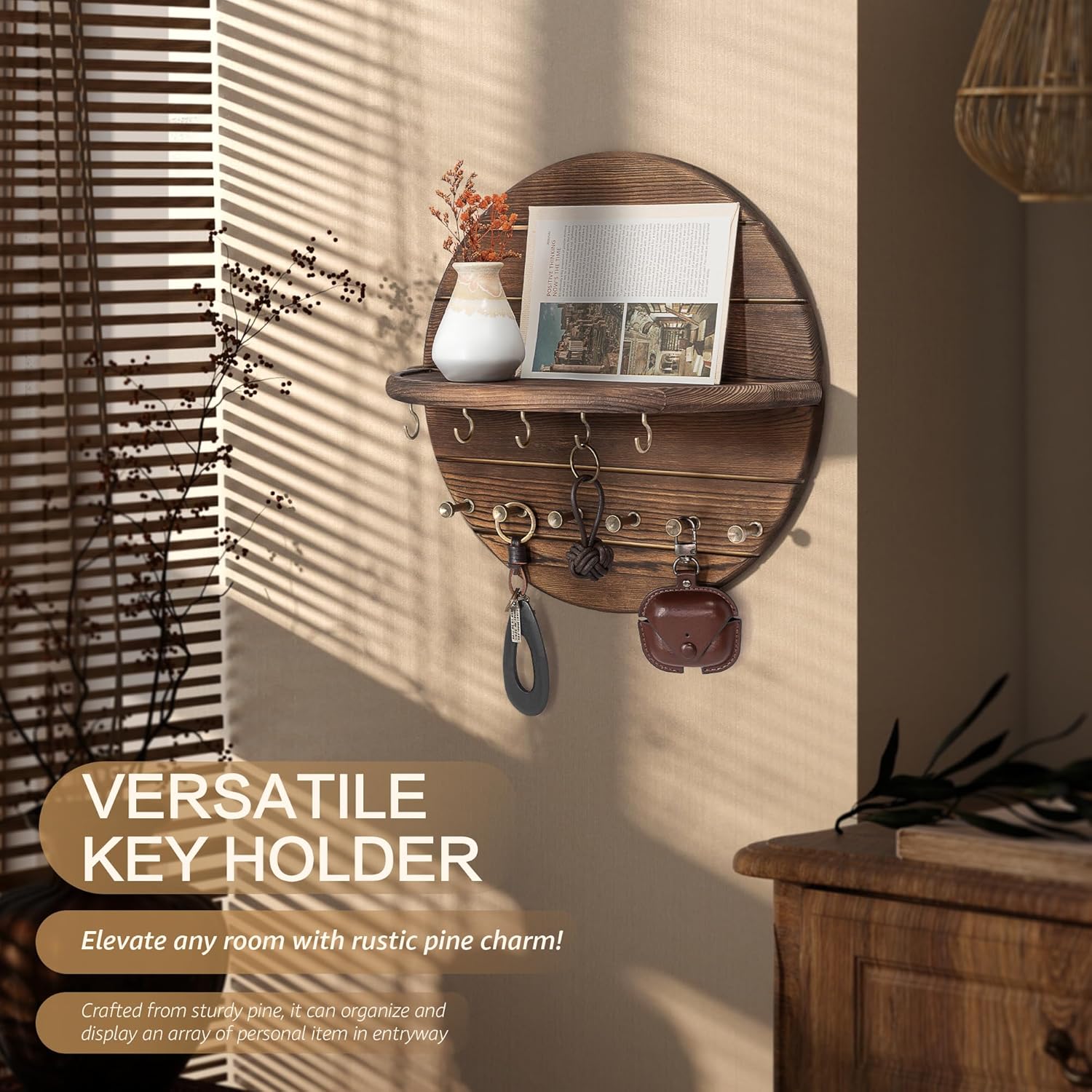 Rustic Wooden Key Hooks / Brown