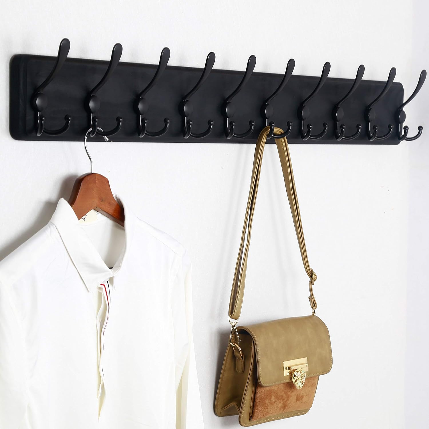 WEBI Coat Rack Wall Mount,38 9/16" Long,10 Tri Hooks for Hanging Coats,16" Hole to Hole,Coat Hooks Wall Mounted Coat