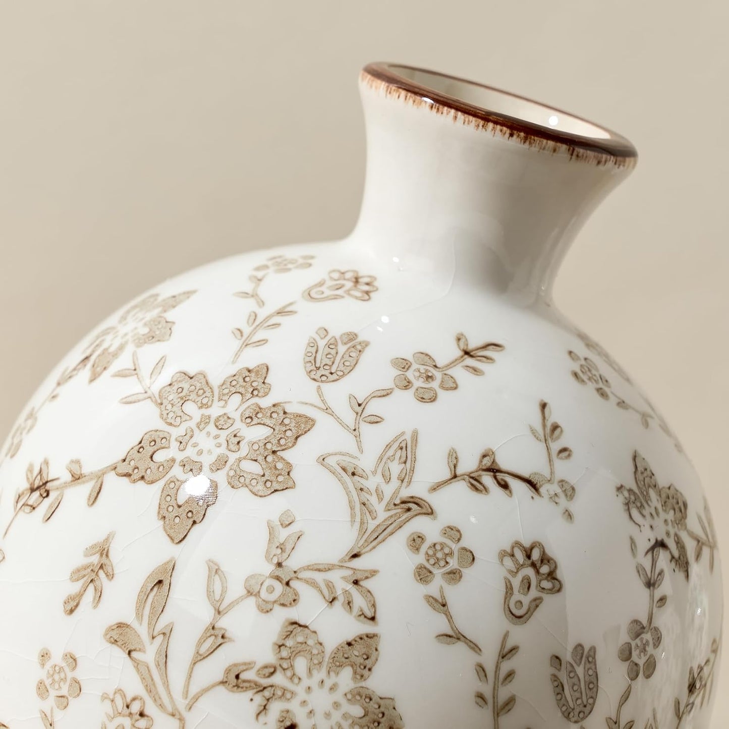 Vintage Rustic Chinoiserie Floral Vase / Brown- 5.98