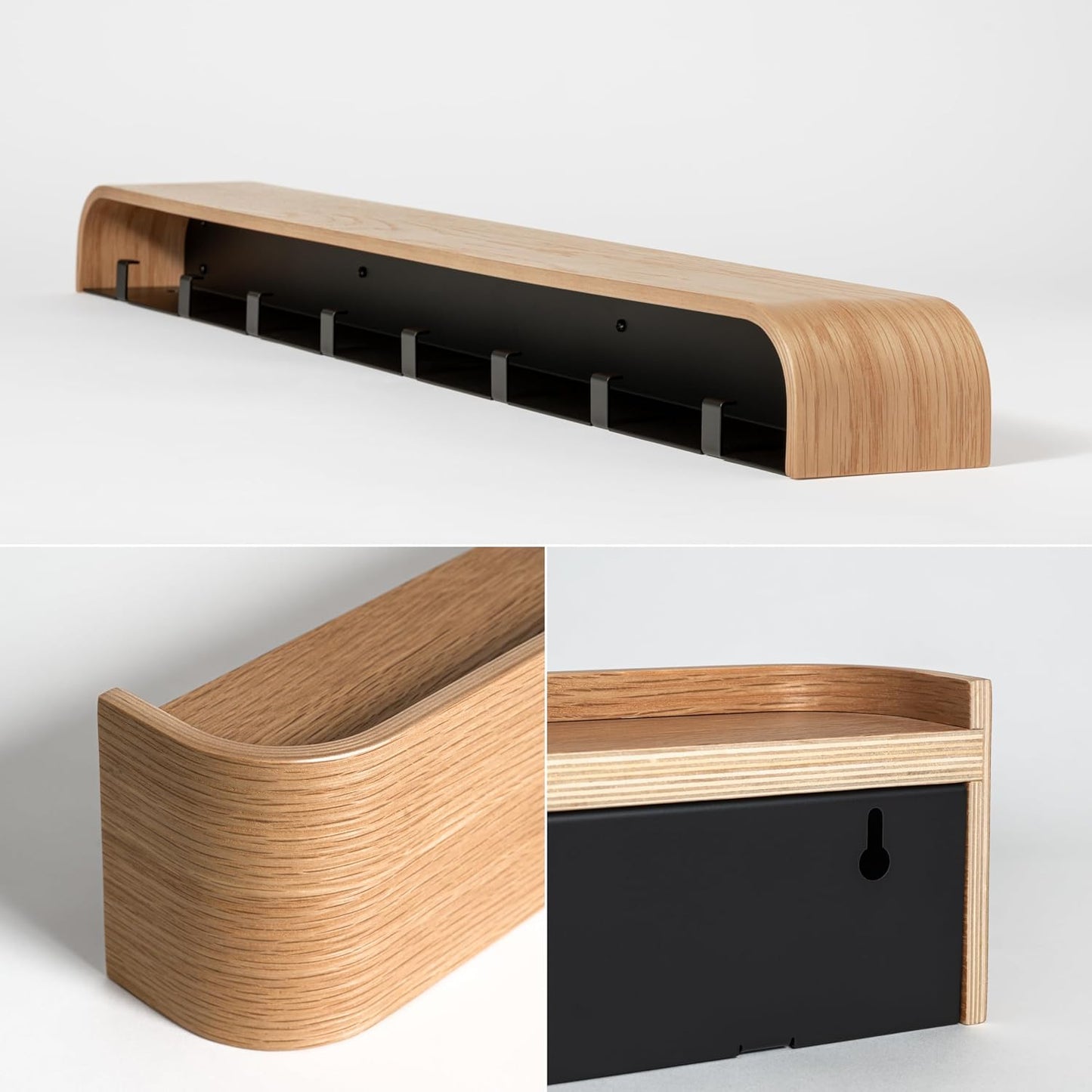 Kazai. Wall-Mounted Coat Rack 'Toke' - Modern Design Coat Rack with Hidden Wall Hooks - Solid Wood Veneer Panel Coat
