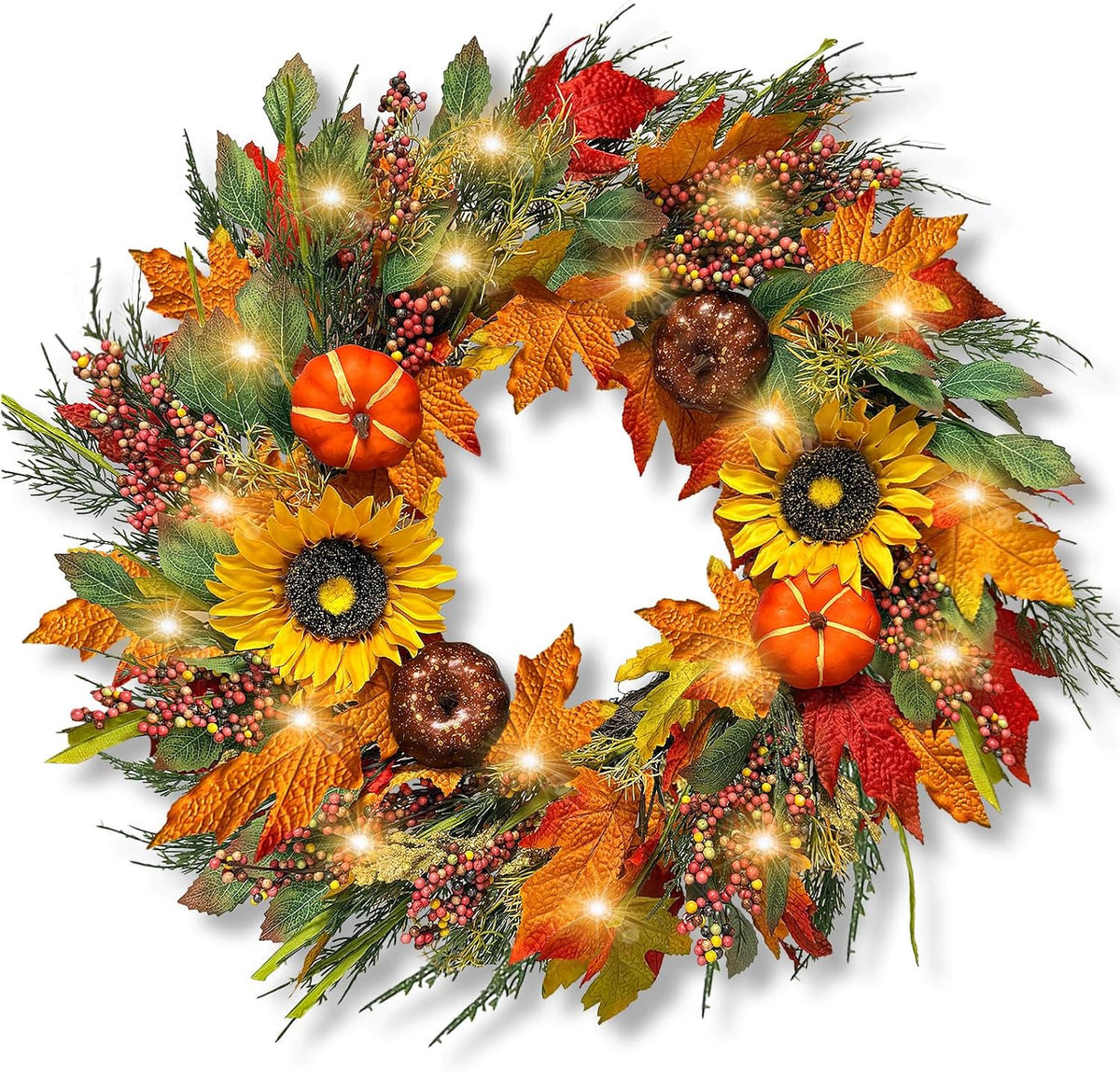 Waipfaru 2 Pack Fall Decor, 22" Fall Wreaths for Front Door, Autumn Wreath