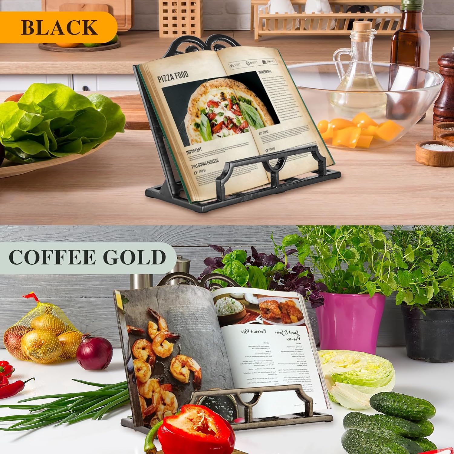 JOGREFUL Cast Iron Cookbook Stand, Kitchen Recipe Holder Scrollwork Black | Heavy-Duty Book Vintage Holder, Reading