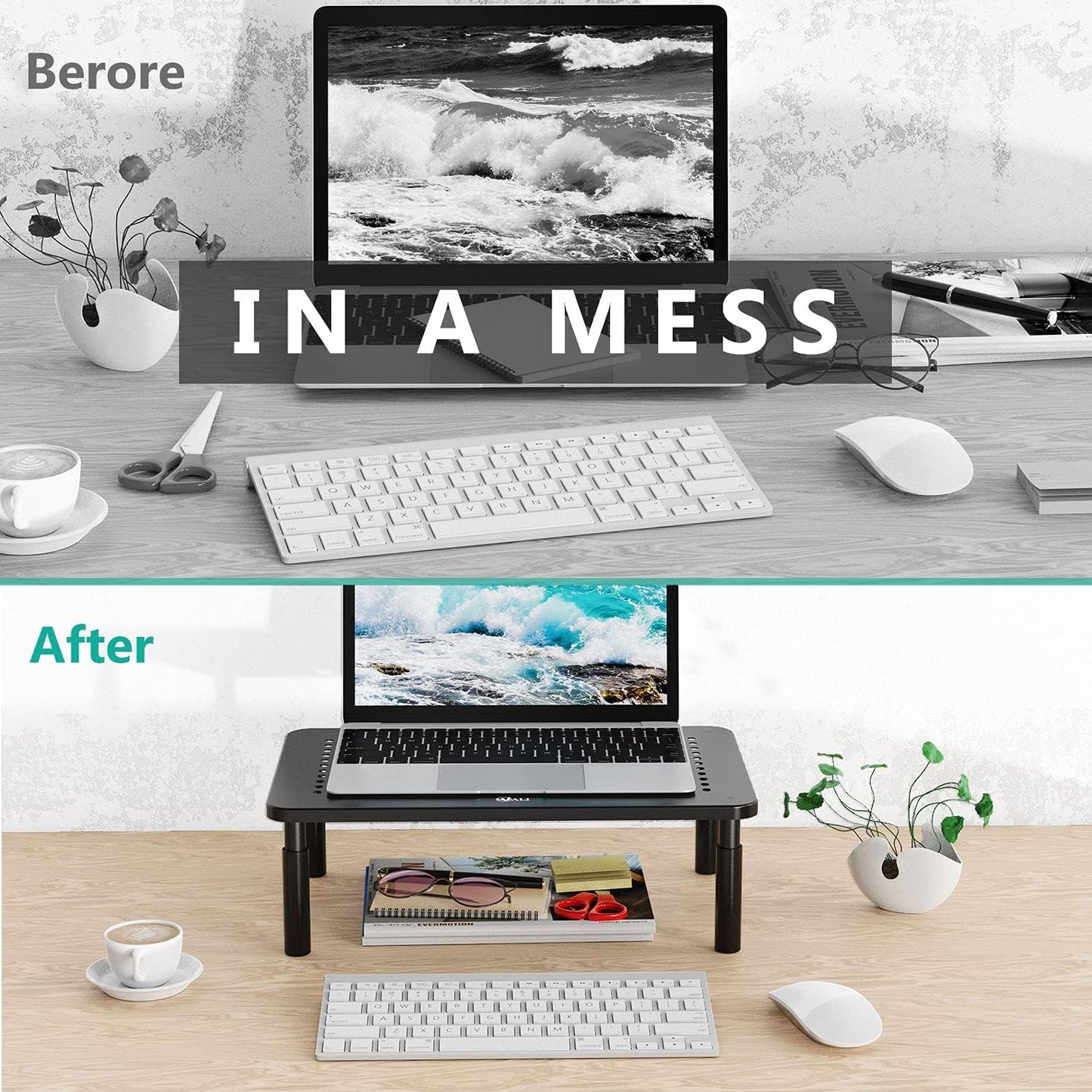WALI Desk Organizer, 1 Tier Computer Monitor Stand for Desk, Desk Monitor Riser 3 Height Adjustable, Laptop Stand