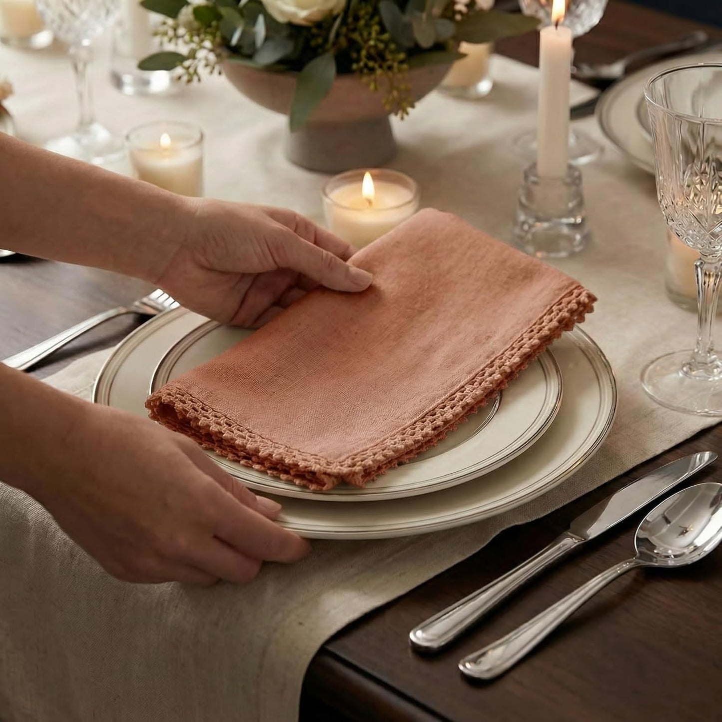 ACCENTHOME Rust Cloth Napkins Set of 12 18x18 inch Cotton Linen Dinner Napkins - Washable Soft Premium Hotel Quality