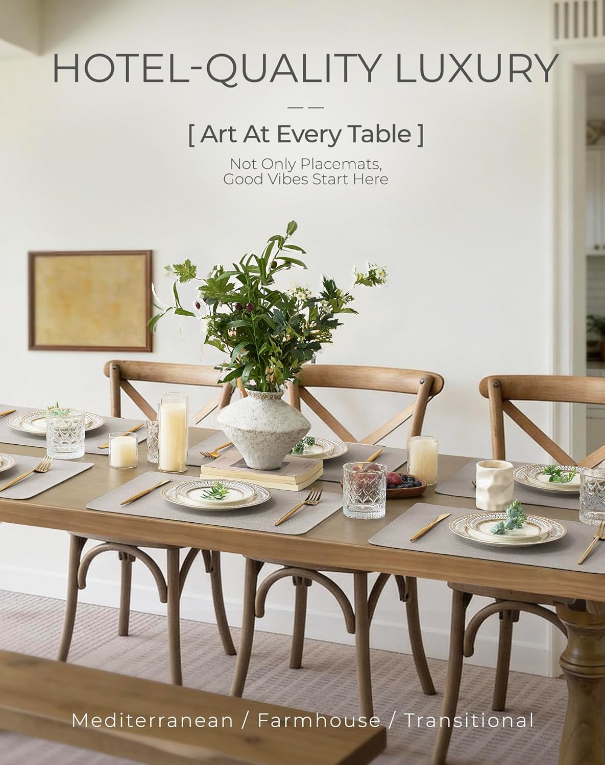 Leetaltree Reversible Faux Leather Placemats 12x17 Inch, Set of 8, Heat Resistant Waterproof Table Mats, Non-Slip
